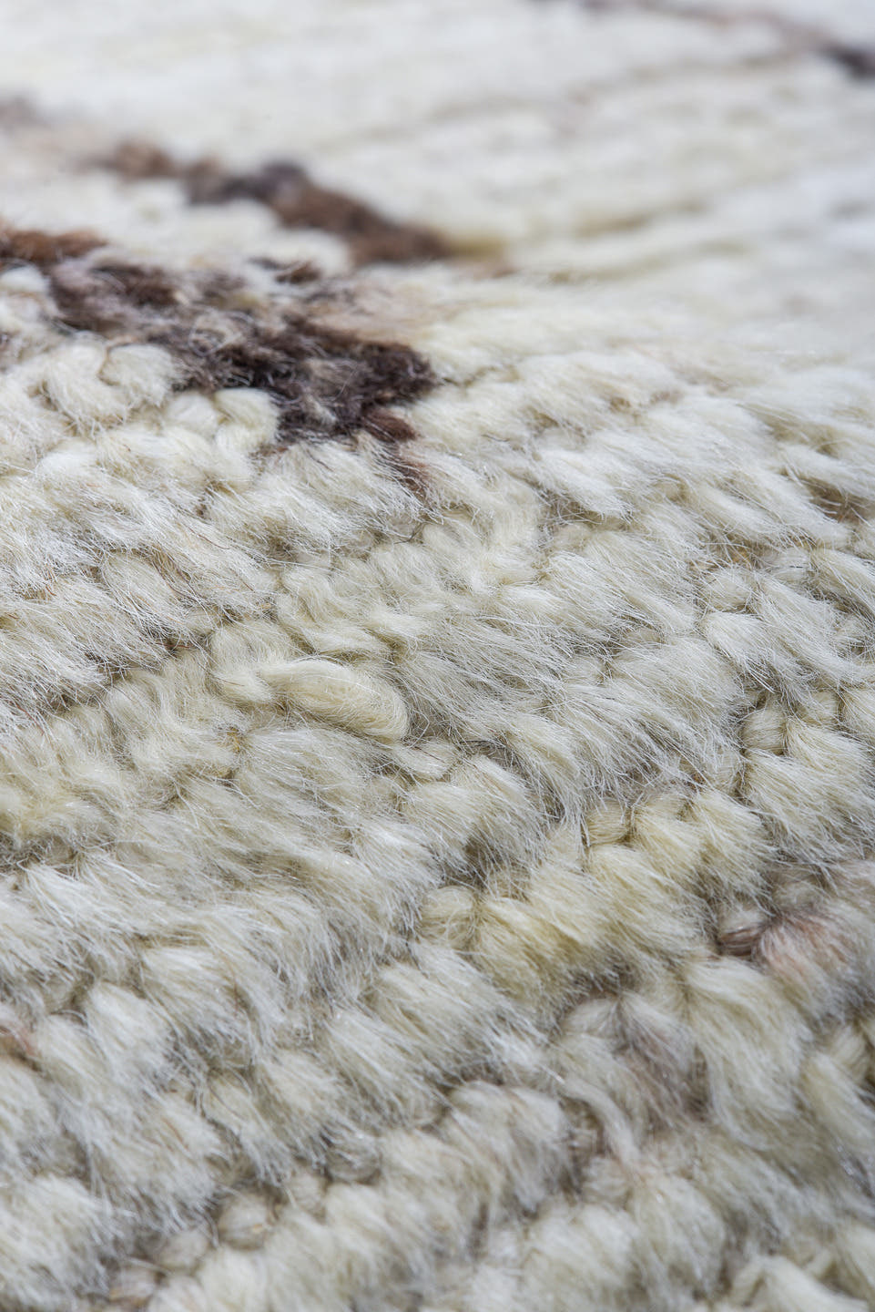 10' x 13' one-of-a-kind handmade vintage Tulu large size rug. Color palette: ivory, taupe, brown, beige, gray