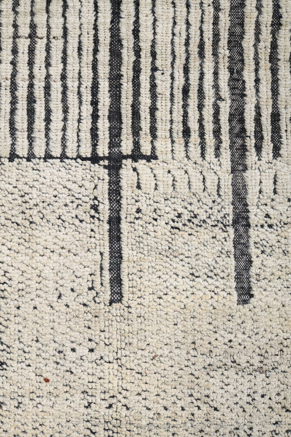 10' x 14' one-of-a-kind handmade vintage Tulu large size rug. Color palette: ivory, charcoal, cream, taupe, slate, black