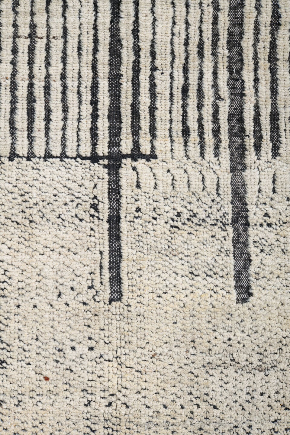 10' x 14' one-of-a-kind handmade vintage Tulu large size rug. Color palette: ivory, charcoal, cream, taupe, slate, black