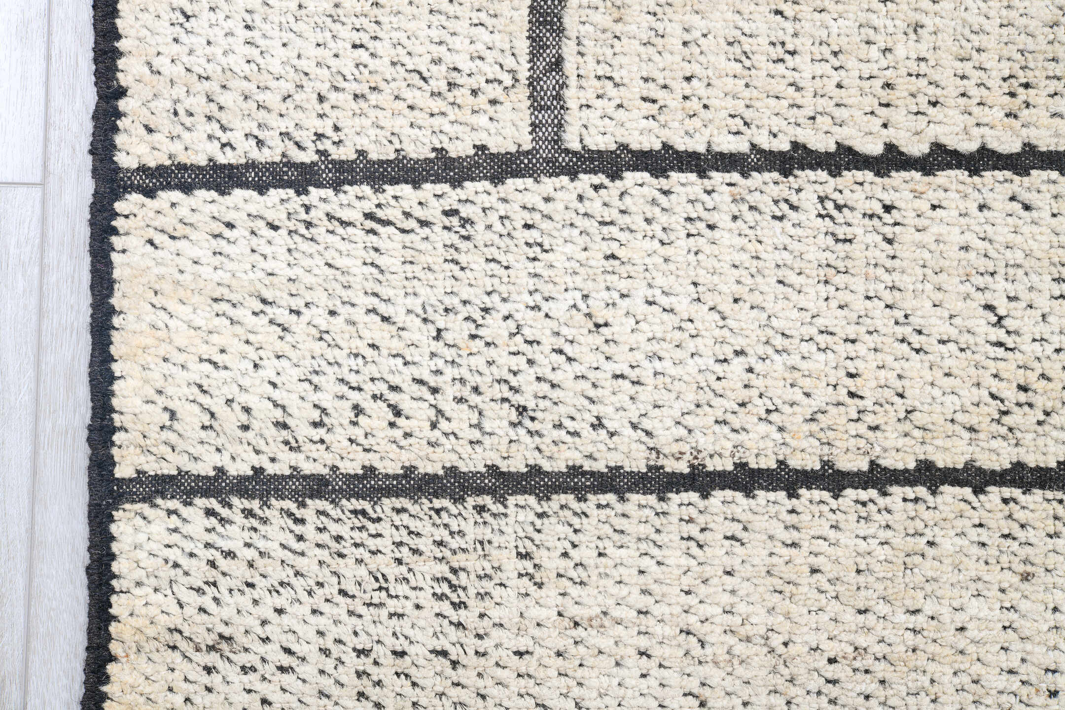 10' x 14' one-of-a-kind handmade vintage Tulu large size rug. Color palette: ivory, charcoal, cream, taupe, slate, black