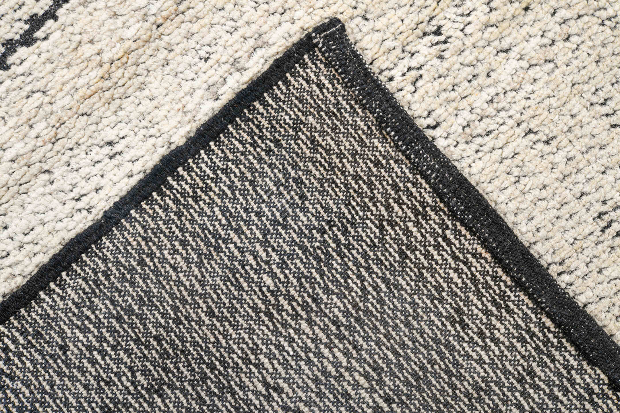 10' x 14' one-of-a-kind handmade vintage Tulu large size rug. Color palette: ivory, charcoal, cream, taupe, slate, black
