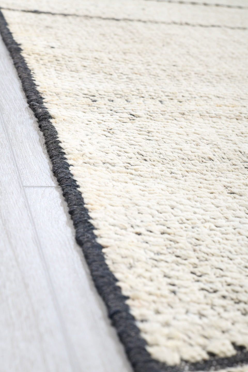10' x 14' one-of-a-kind handmade vintage Tulu large size rug. Color palette: ivory, charcoal, cream, taupe, slate, black