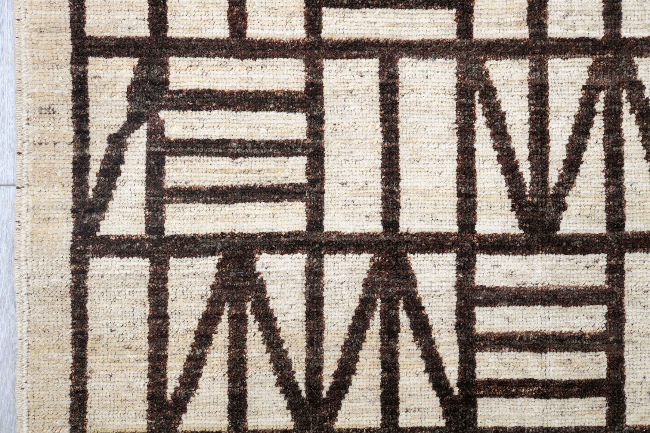 11' x 13' one-of-a-kind handmade vintage Tulu oversize rug. Color palette: ivory, charcoal, gray, black