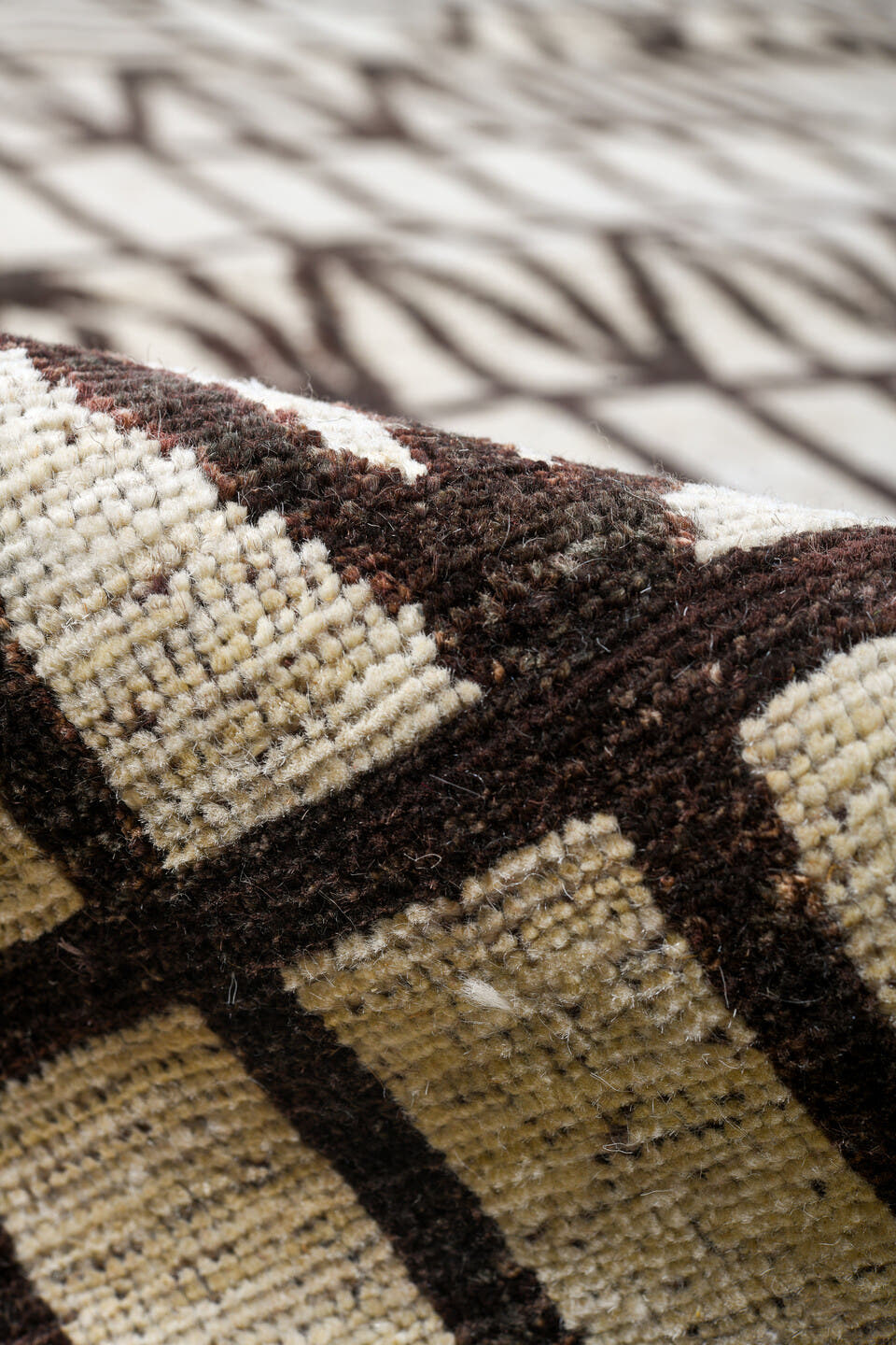 11' x 13' one-of-a-kind handmade vintage Tulu oversize rug. Color palette: ivory, charcoal, gray, black