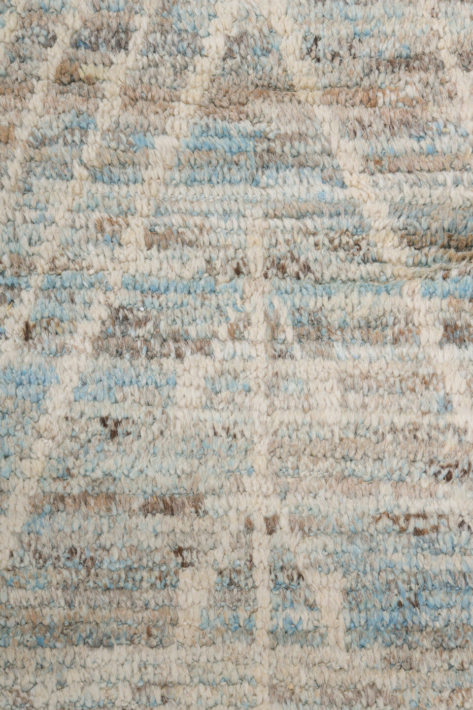 12' x 14' one-of-a-kind handmade vintage Tulu oversize rug. Color palette: ivory, taupe, light blue, beige, gray