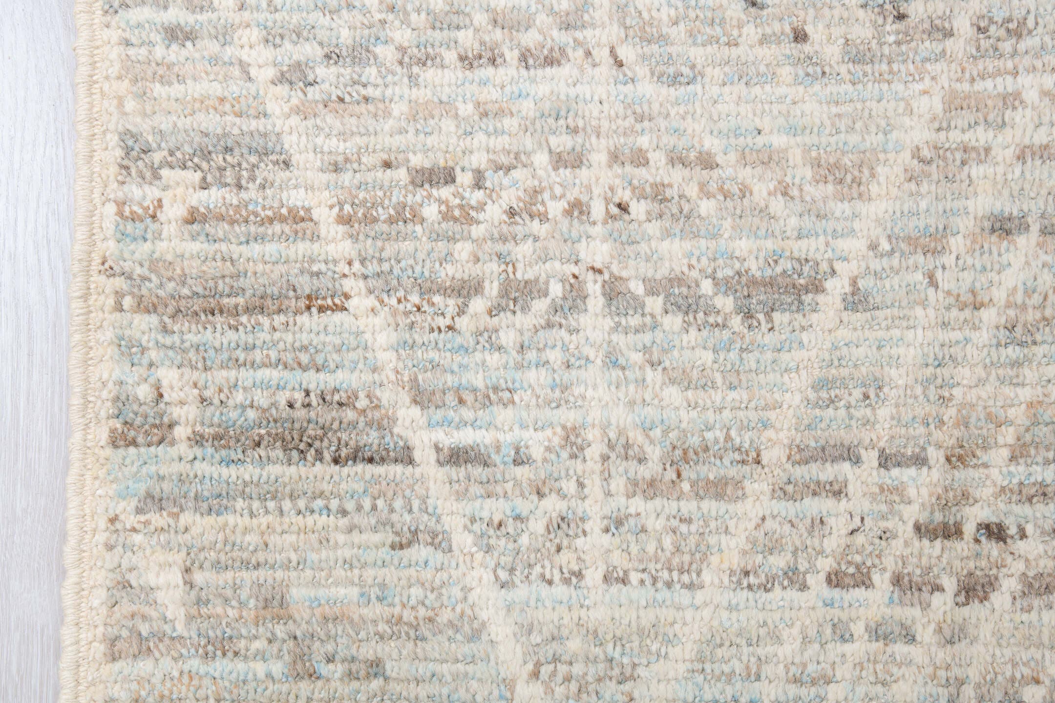 12' x 14' one-of-a-kind handmade vintage Tulu oversize rug. Color palette: ivory, taupe, light blue, beige, gray