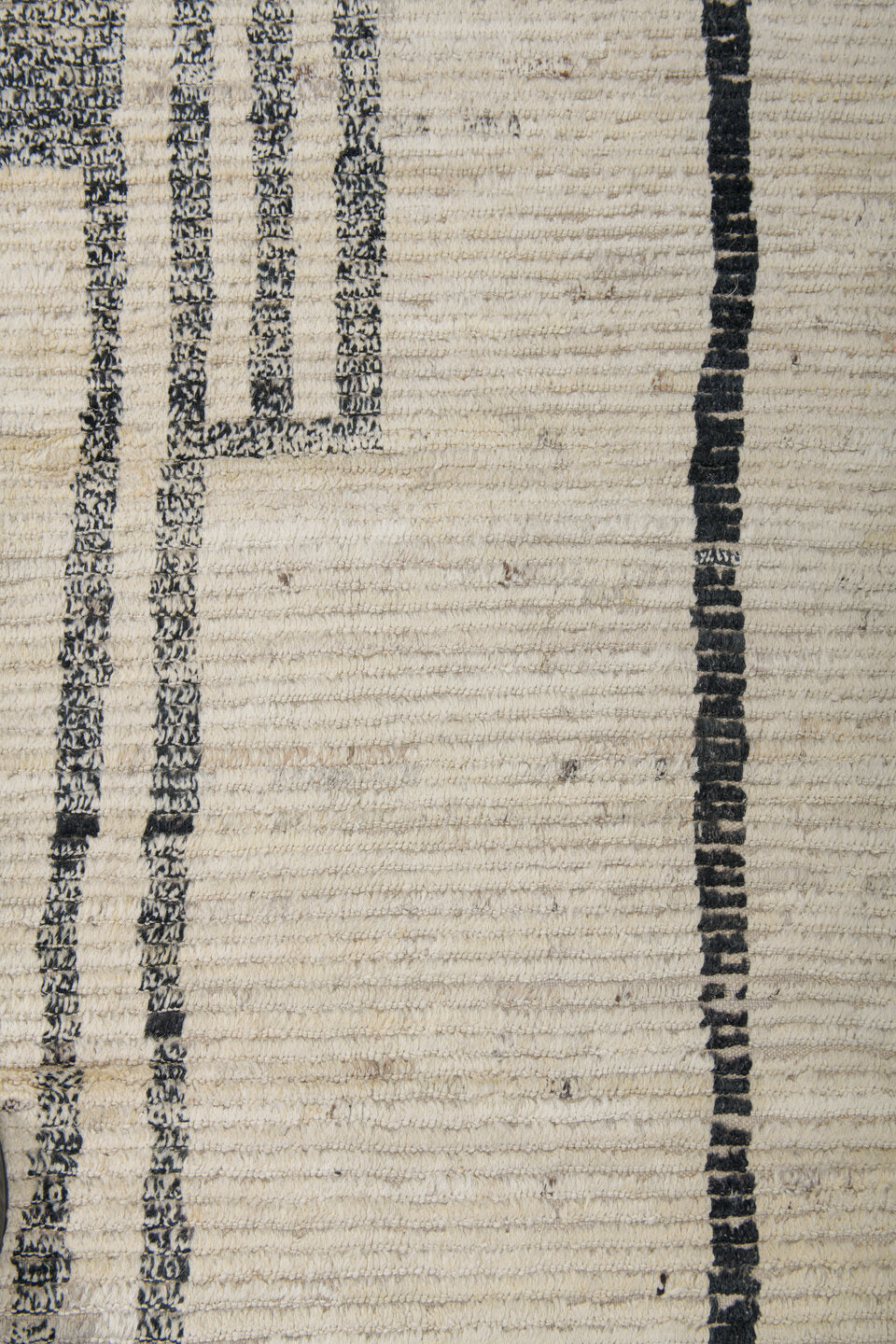 9' x 12' one-of-a-kind handmade vintage Tulu large size rug. Color palette: ivory, black, charcoal, taupe, gray, beige