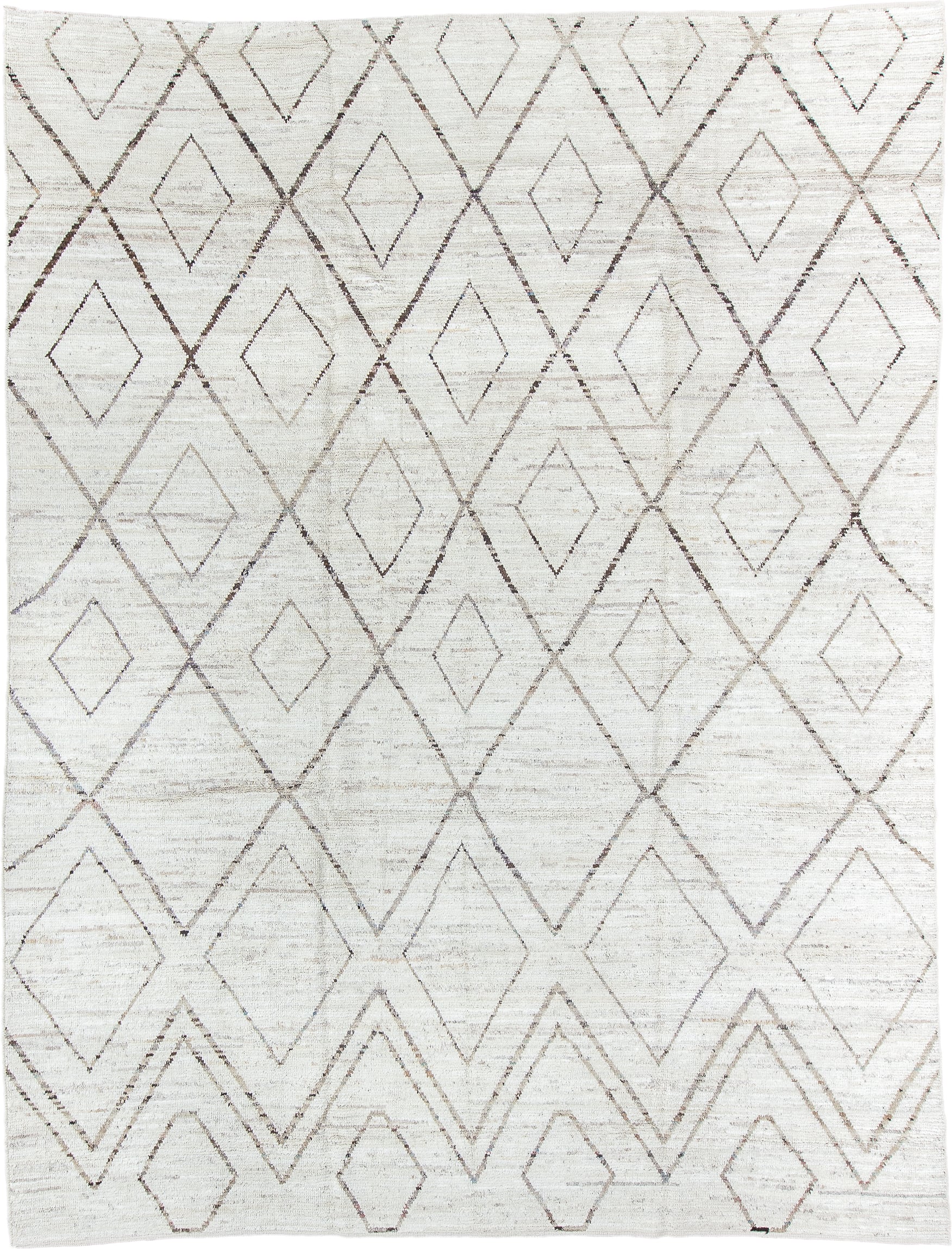 10' x 13' one-of-a-kind handmade vintage Tulu large size rug. Color palette: ivory, cream, taupe, light brown, beige