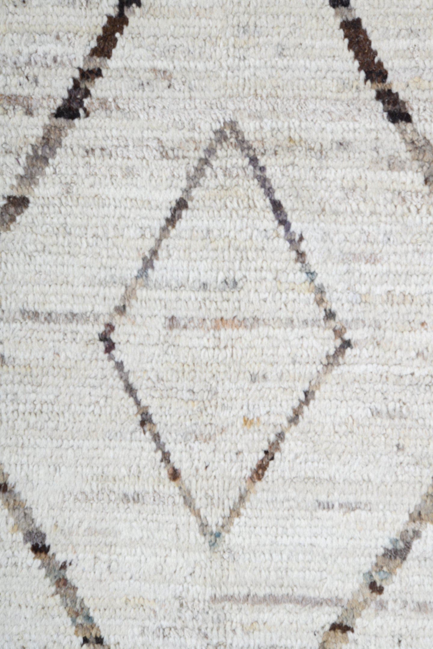 10' x 13' one-of-a-kind handmade vintage Tulu large size rug. Color palette: ivory, cream, taupe, light brown, beige