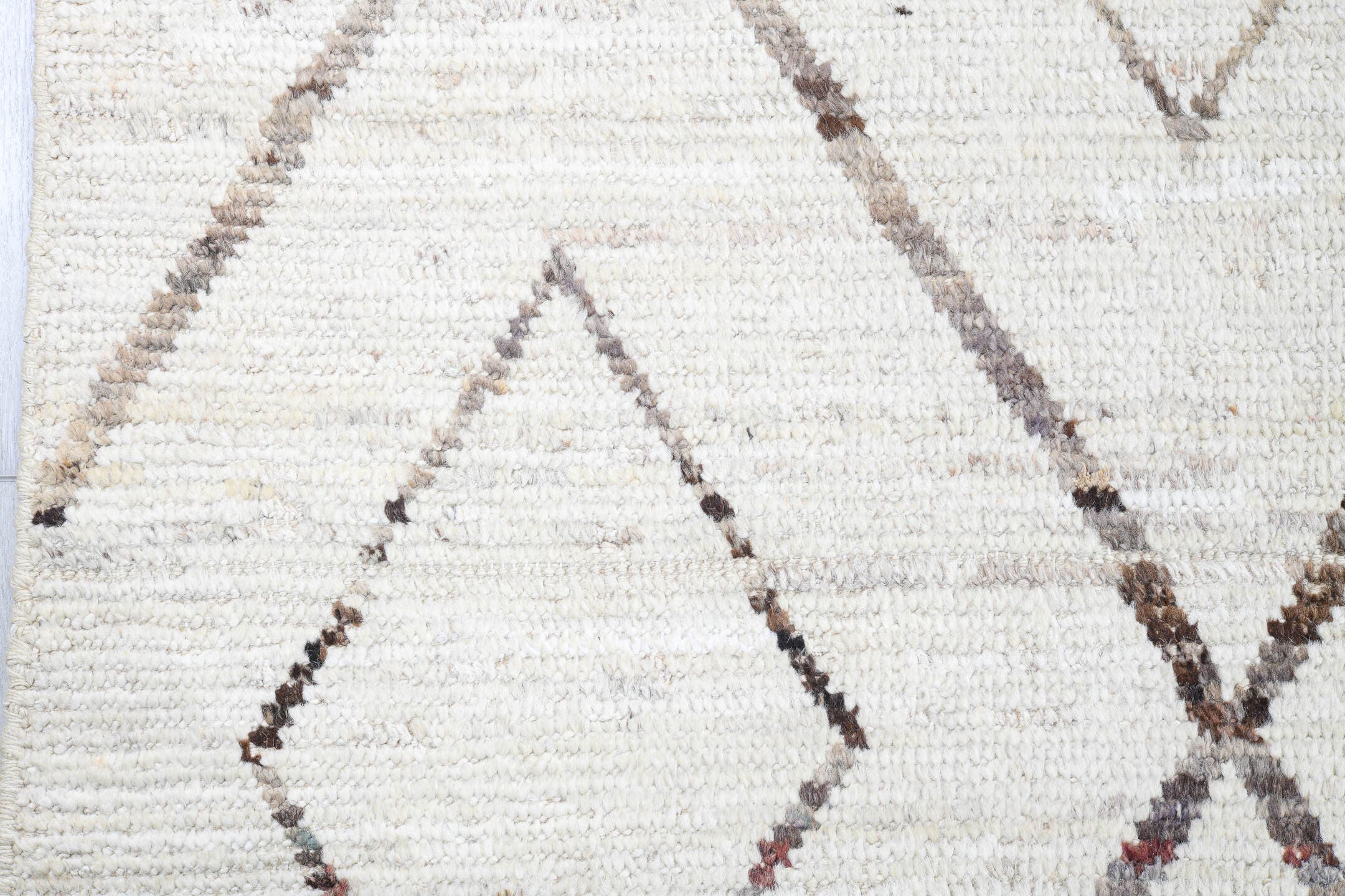 10' x 13' one-of-a-kind handmade vintage Tulu large size rug. Color palette: ivory, cream, taupe, light brown, beige