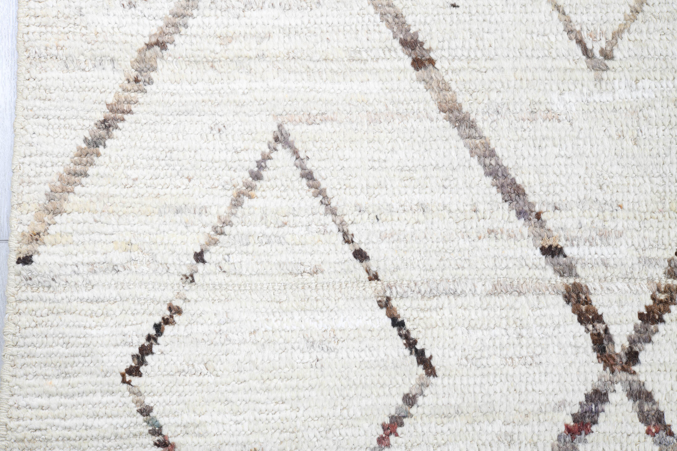 10' x 13' one-of-a-kind handmade vintage Tulu large size rug. Color palette: ivory, cream, taupe, light brown, beige