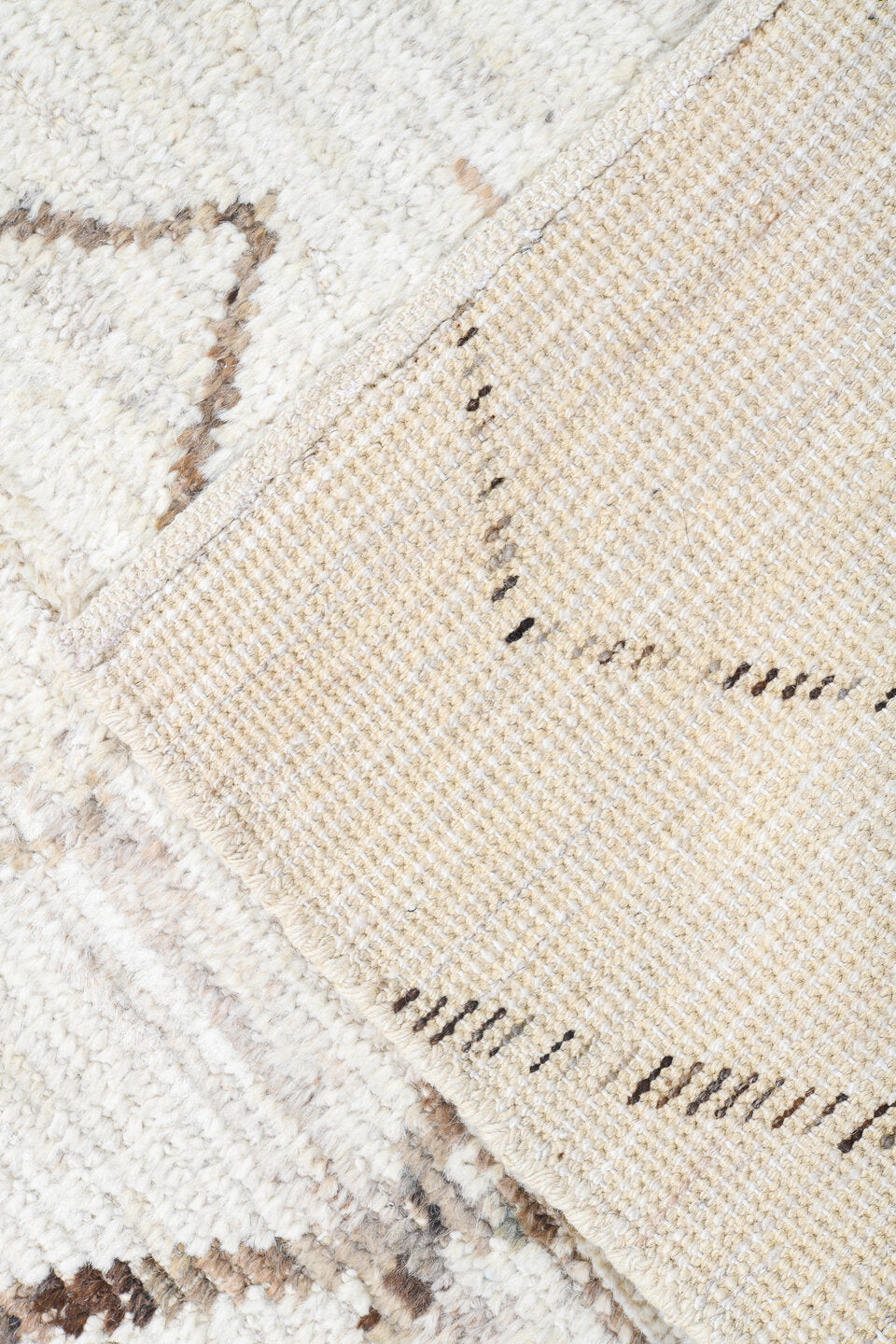 10' x 13' one-of-a-kind handmade vintage Tulu large size rug. Color palette: ivory, cream, taupe, light brown, beige