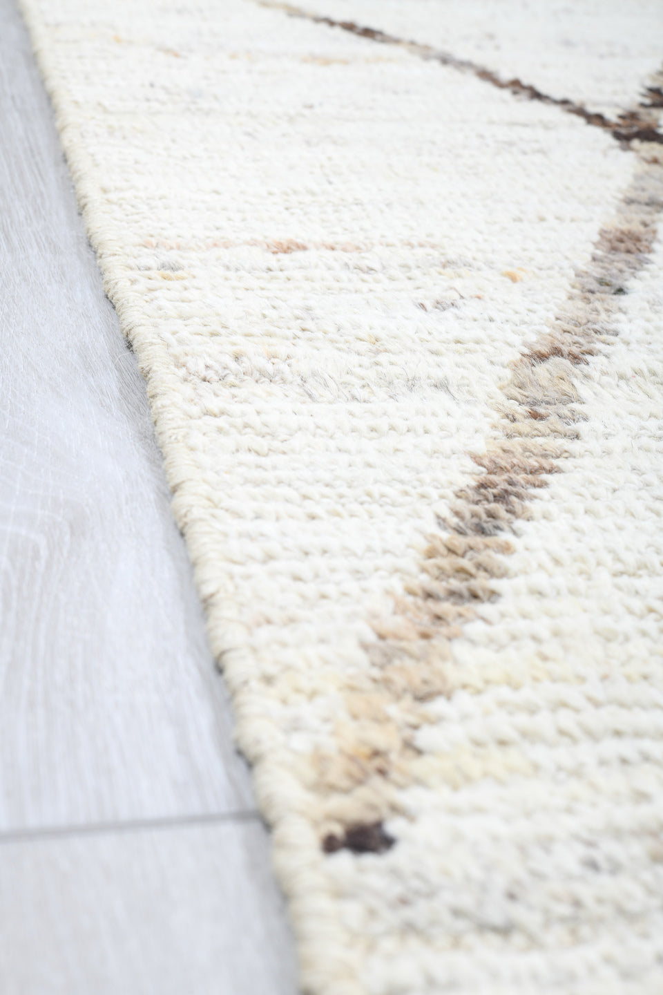 10' x 13' one-of-a-kind handmade vintage Tulu large size rug. Color palette: ivory, cream, taupe, light brown, beige