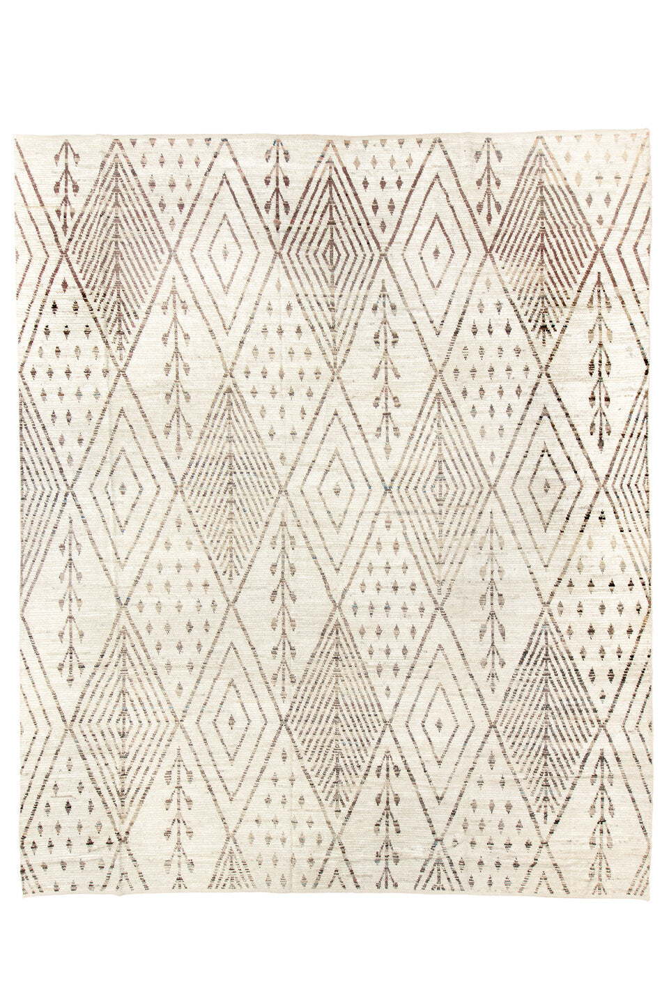 12' x 14' one-of-a-kind handmade vintage Tulu oversize rug. Color palette: black, brown, charcoal, dark gray, dim gray, gray