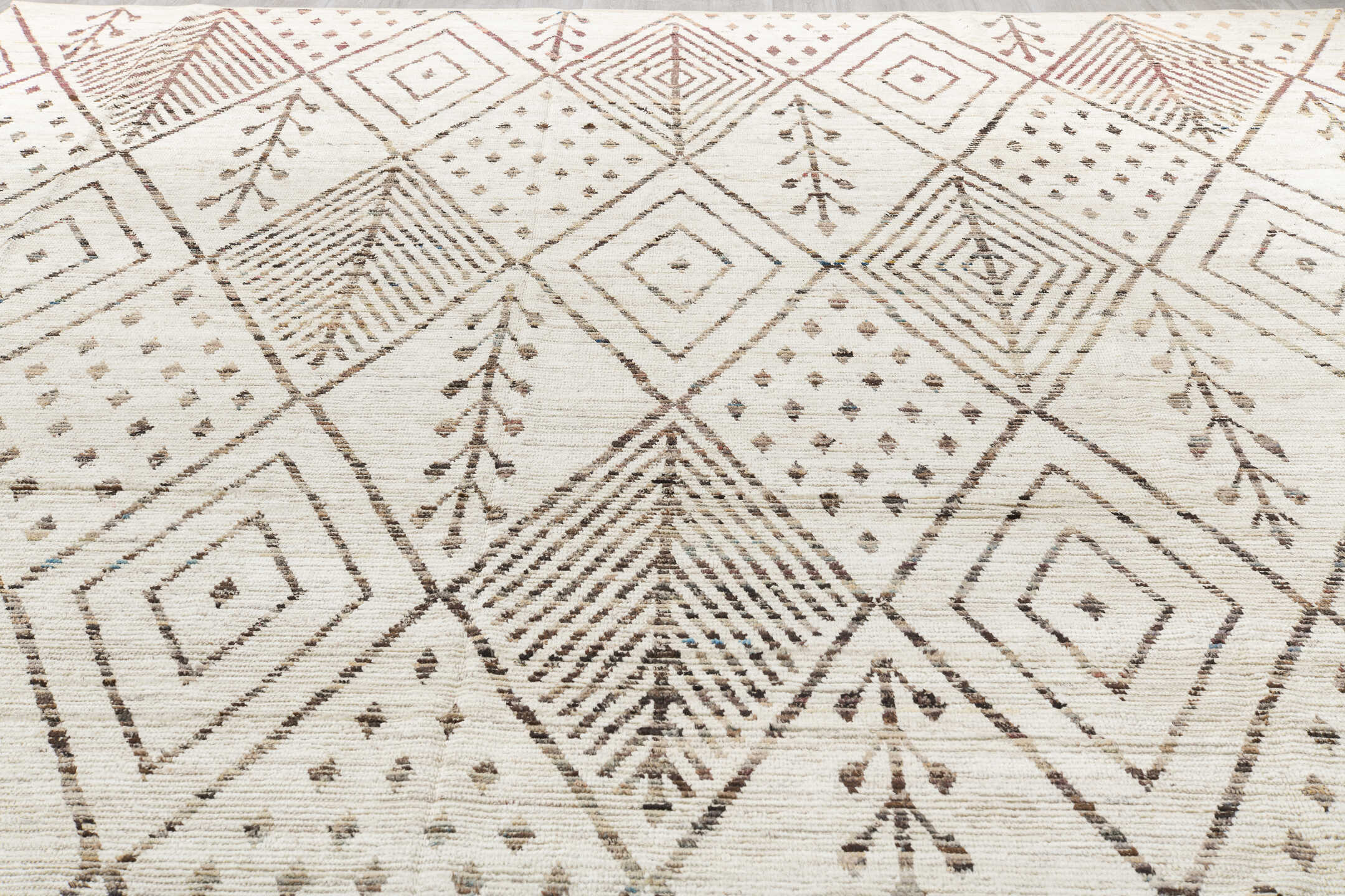 12' x 14' one-of-a-kind handmade vintage Tulu oversize rug. Color palette: black, brown, charcoal, dark gray, dim gray, gray