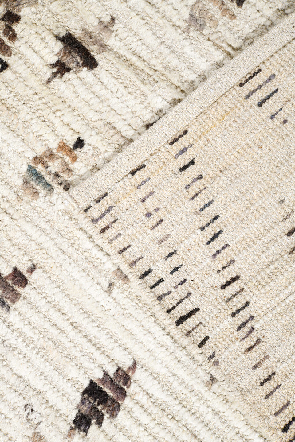 12' x 14' one-of-a-kind handmade vintage Tulu oversize rug. Color palette: ivory, taupe, brown, beige, gray
