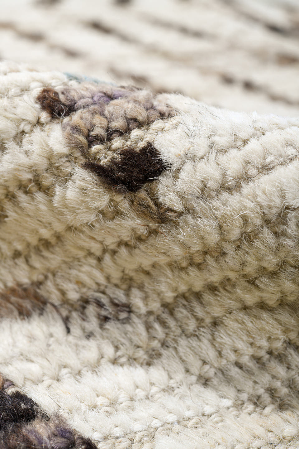12' x 14' one-of-a-kind handmade vintage Tulu oversize rug. Color palette: ivory, taupe, brown, beige, gray