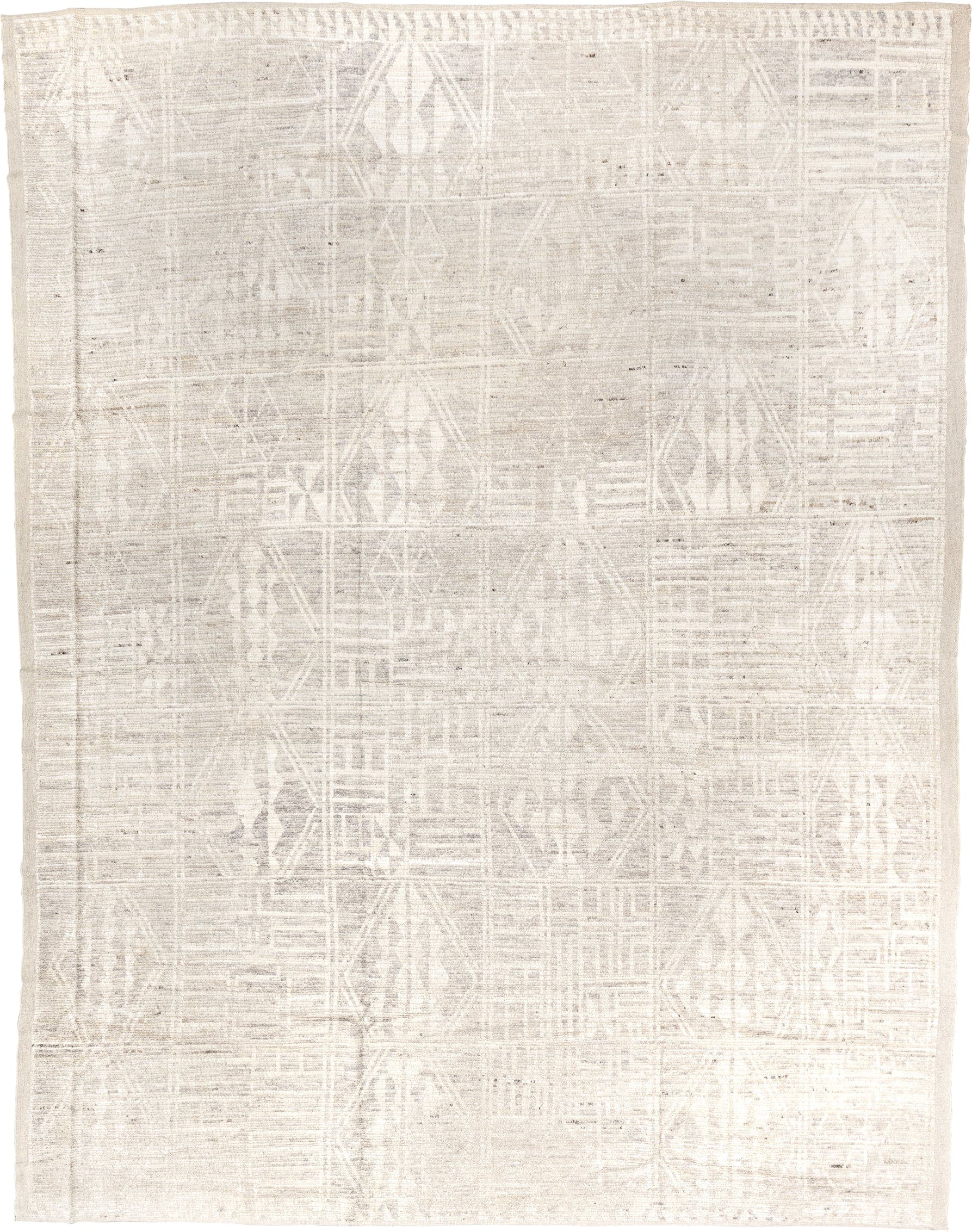 10' x 13' one-of-a-kind handmade vintage Tulu oversize rug. Color palette: ivory, cream, taupe, beige, sand, light gray