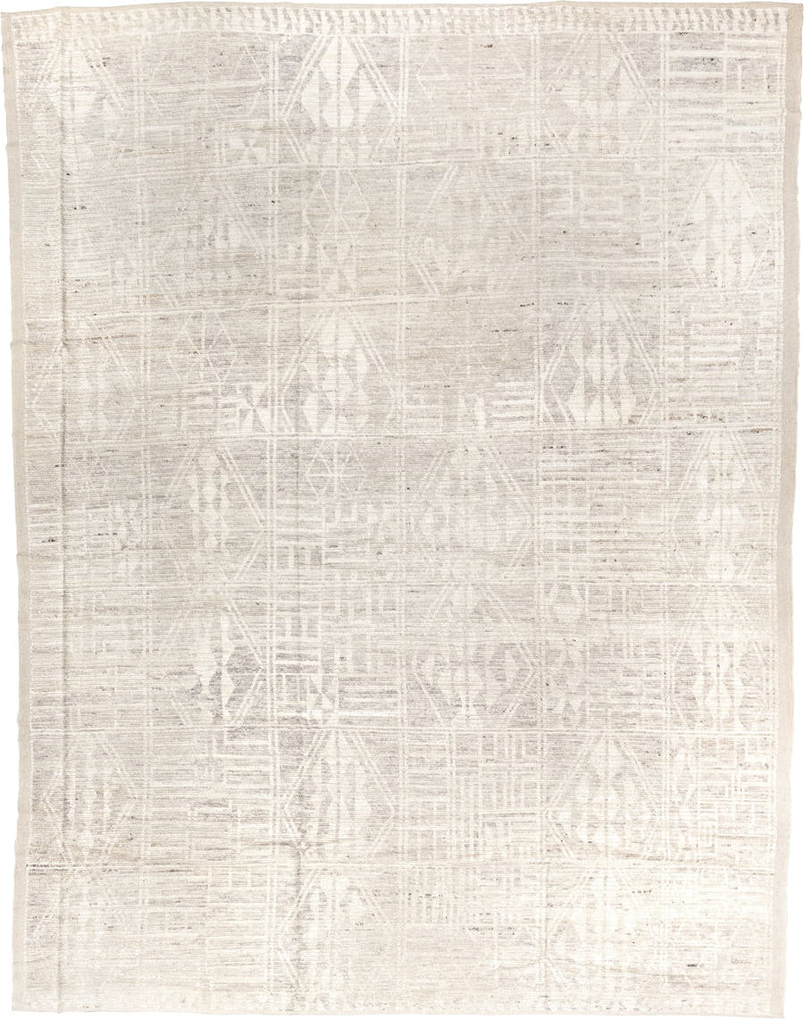 10' x 13' one-of-a-kind handmade vintage Tulu oversize rug. Color palette: ivory, cream, taupe, beige, sand, light gray