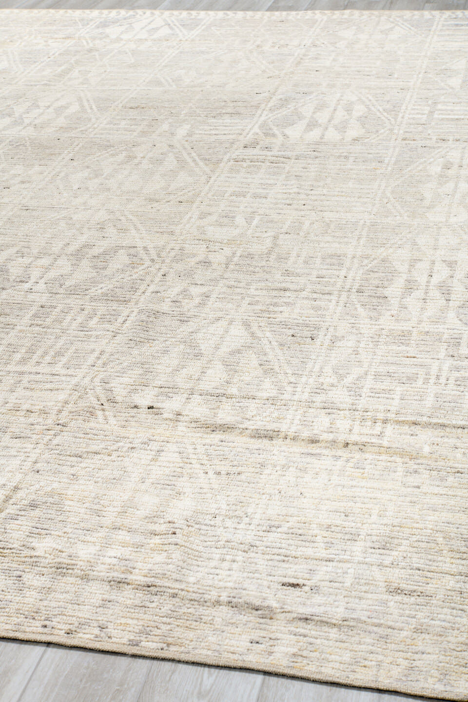 10' x 13' one-of-a-kind handmade vintage Tulu oversize rug. Color palette: ivory, cream, taupe, beige, sand, light gray