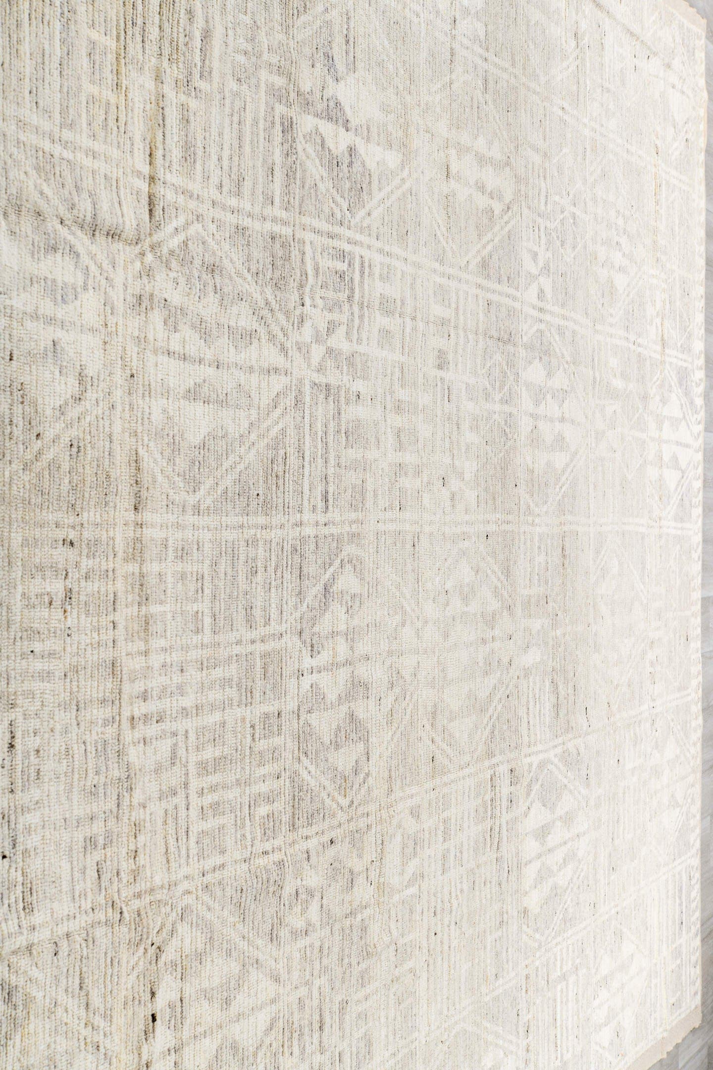 10' x 13' one-of-a-kind handmade vintage Tulu oversize rug. Color palette: ivory, cream, taupe, beige, sand, light gray