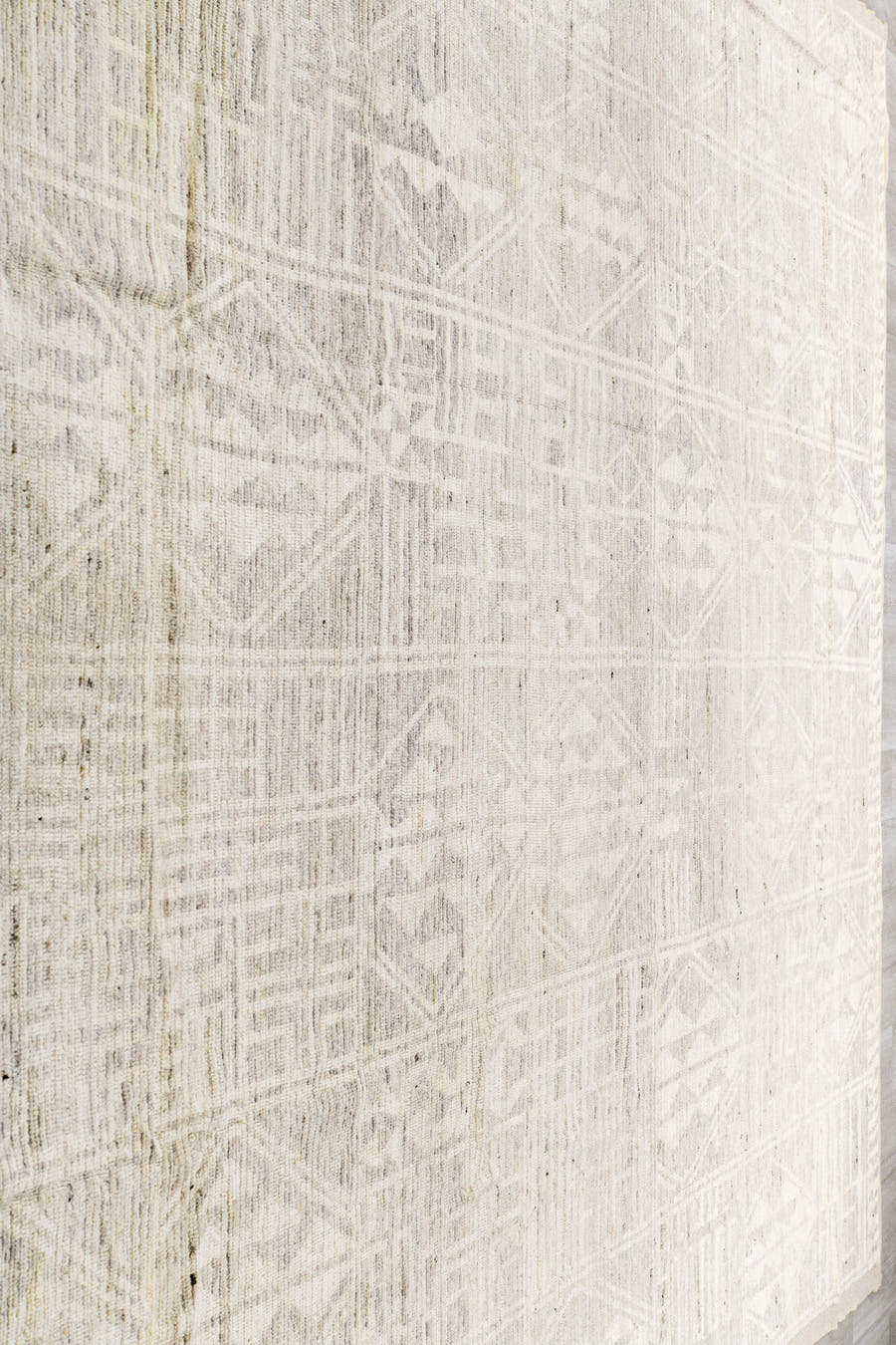 10' x 13' one-of-a-kind handmade vintage Tulu oversize rug. Color palette: ivory, cream, taupe, beige, sand, light gray