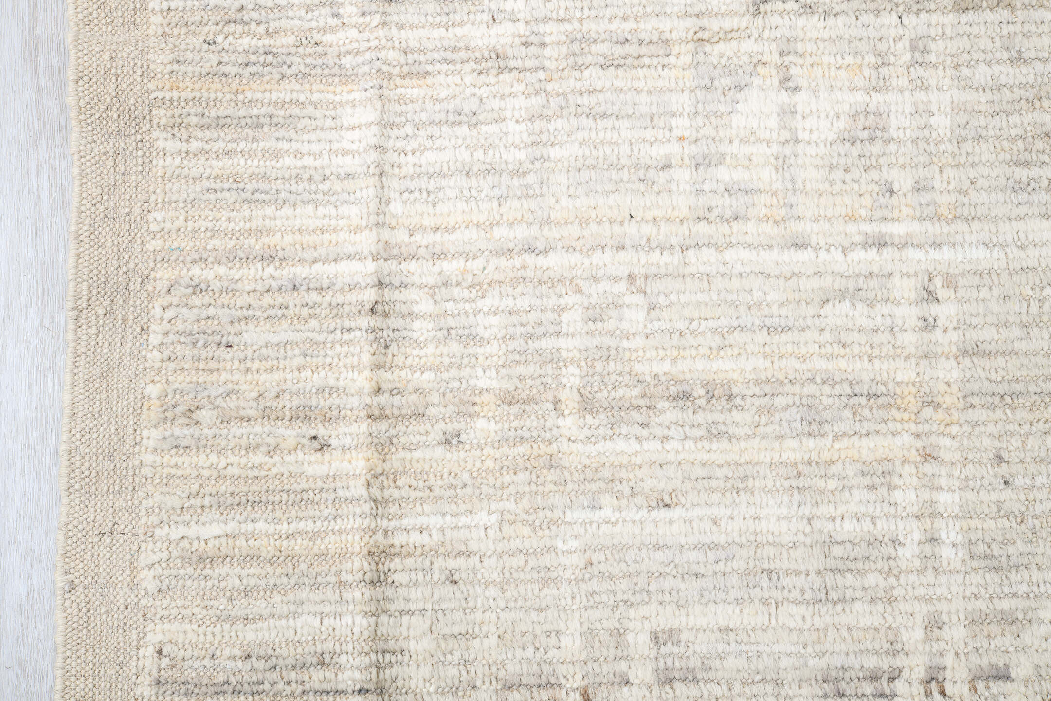 10' x 13' one-of-a-kind handmade vintage Tulu oversize rug. Color palette: ivory, cream, taupe, beige, sand, light gray