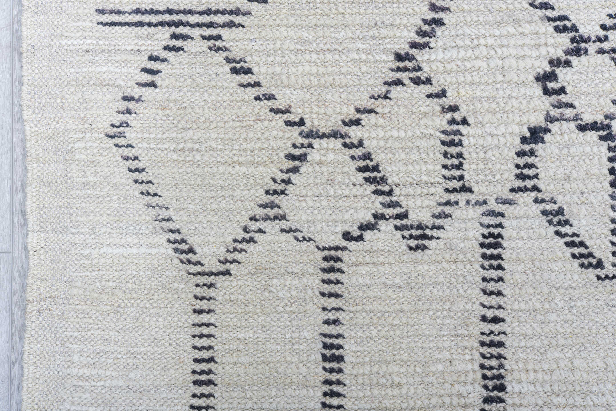 9' x 11' one-of-a-kind handmade vintage Tulu large size rug. Color palette: ivory, charcoal, gray, black