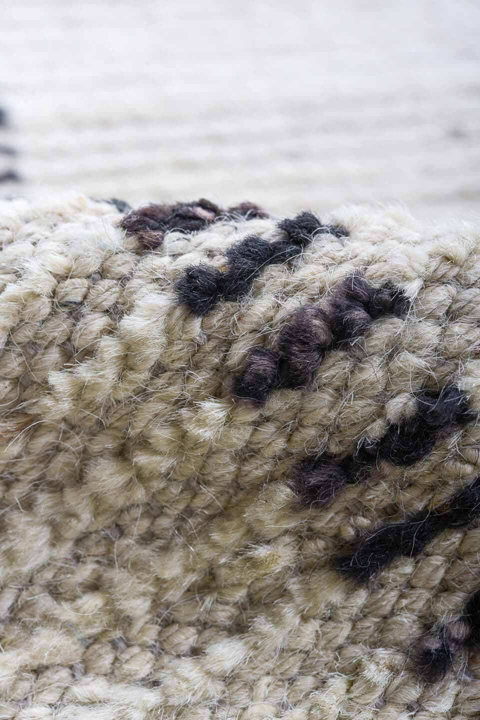9' x 11' one-of-a-kind handmade vintage Tulu large size rug. Color palette: ivory, charcoal, gray, black