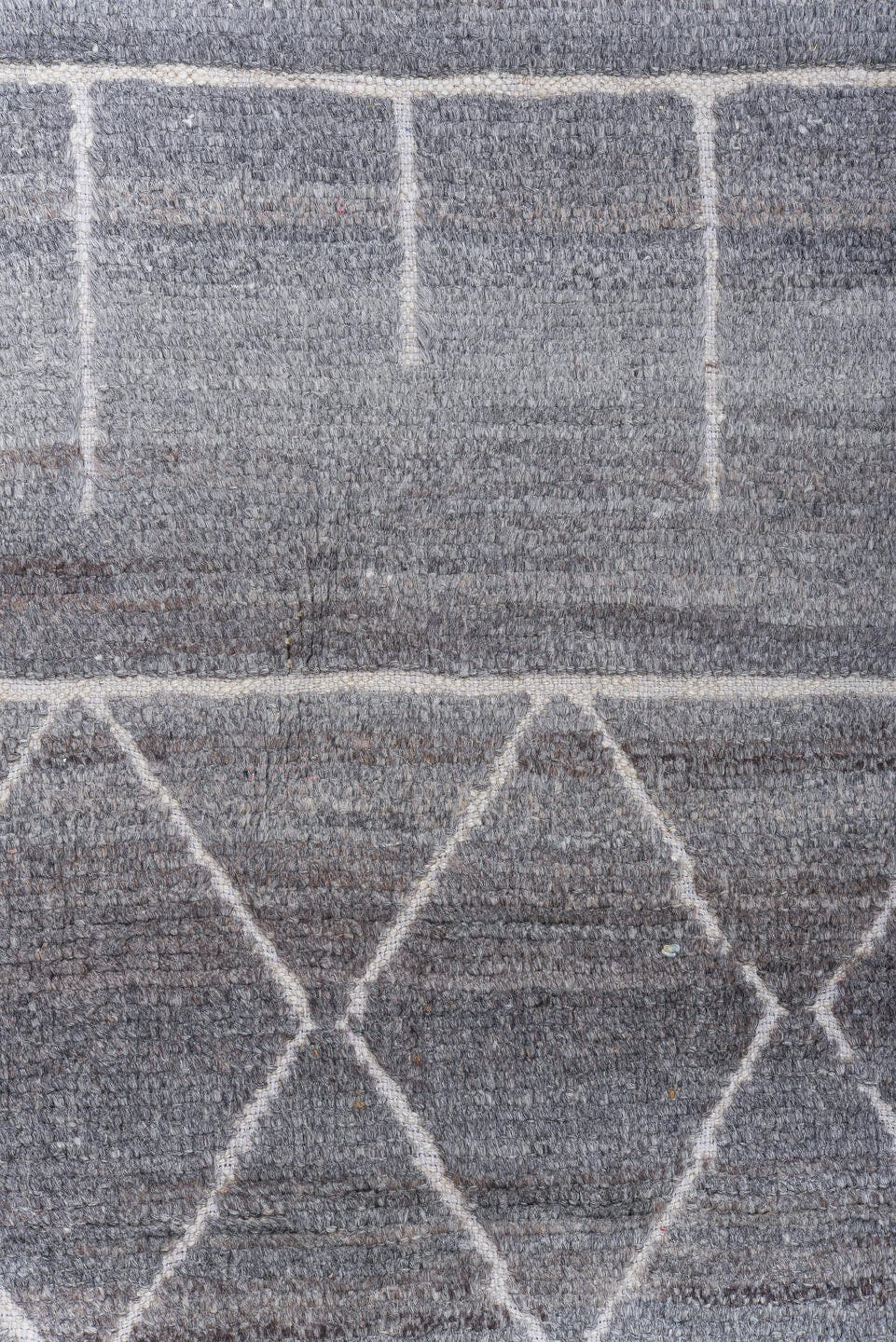 8' x 10' one-of-a-kind handmade vintage Tulu large size rug. Color palette: gray, ivory, charcoal, taupe, black, beige