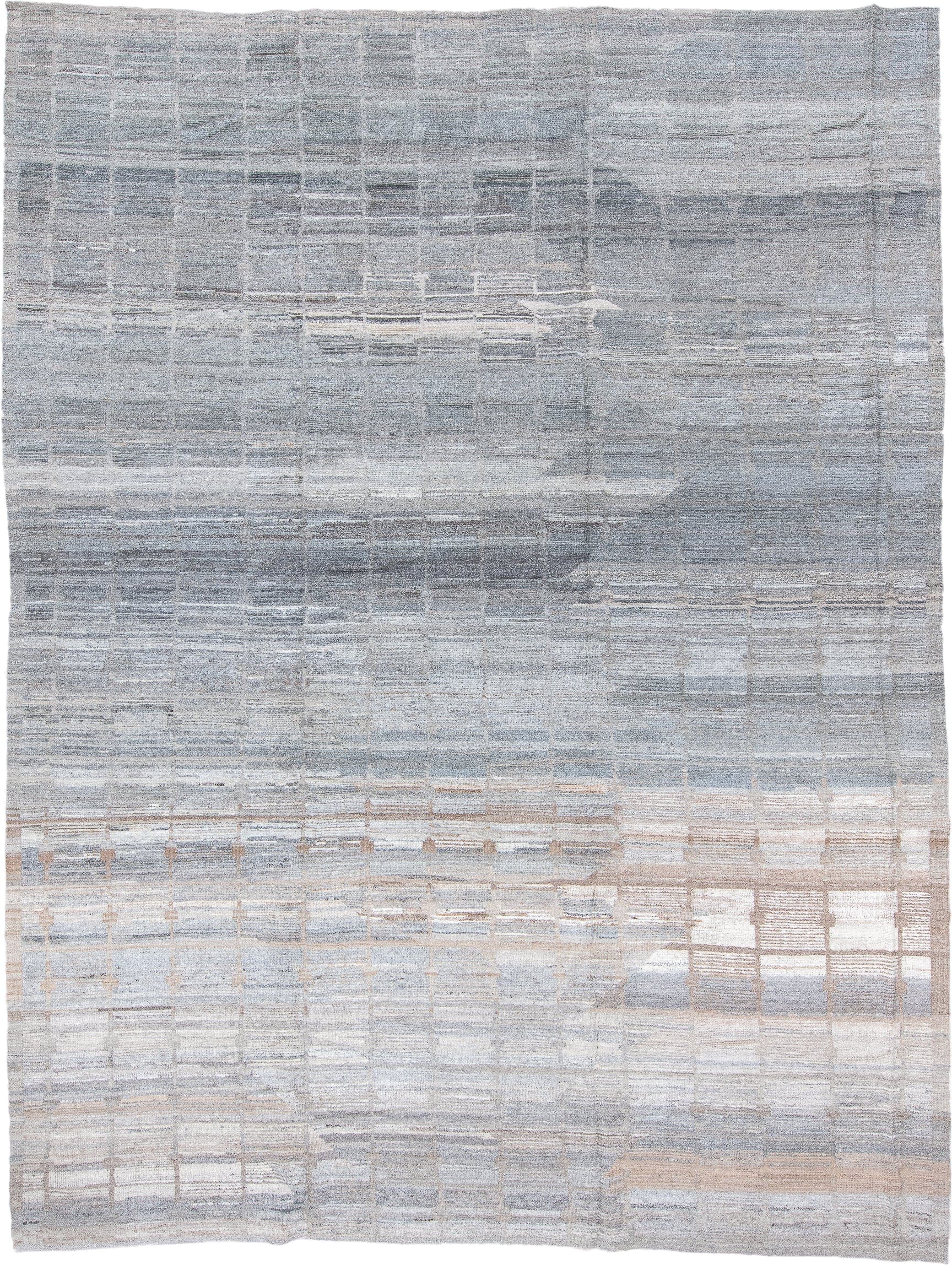 10' x 14' one-of-a-kind handmade vintage Tulu large size rug. Color palette: gray, ivory, taupe, cream, beige