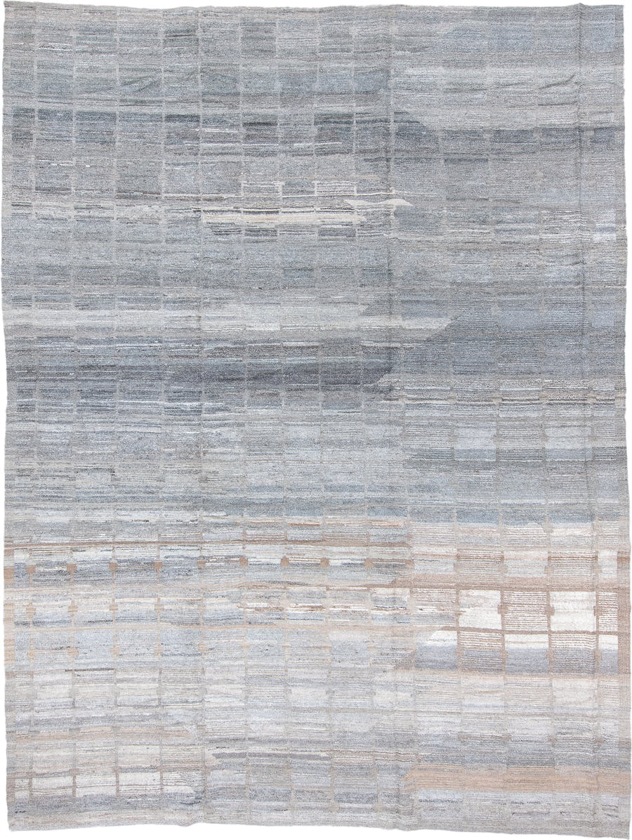 10' x 14' one-of-a-kind handmade vintage Tulu large size rug. Color palette: gray, ivory, taupe, cream, beige
