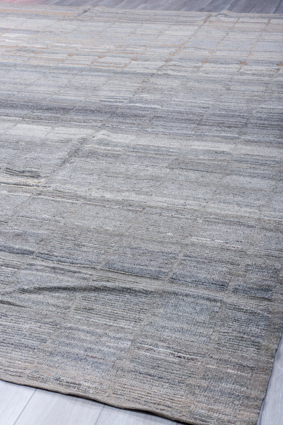 10' x 14' one-of-a-kind handmade vintage Tulu large size rug. Color palette: gray, ivory, taupe, cream, beige