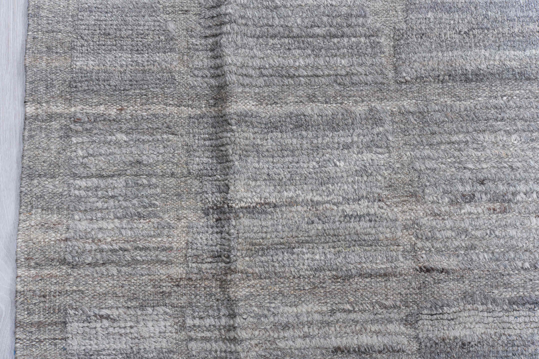 10' x 14' one-of-a-kind handmade vintage Tulu large size rug. Color palette: gray, ivory, taupe, cream, beige