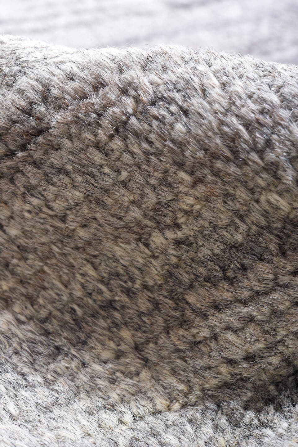 10' x 14' one-of-a-kind handmade vintage Tulu large size rug. Color palette: gray, ivory, taupe, cream, beige