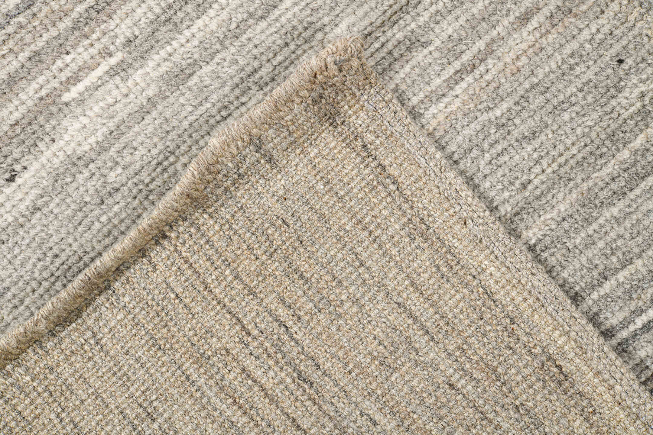 9' x 12' one-of-a-kind handmade vintage Tulu large size rug. Color palette: ivory, taupe, beige, gray