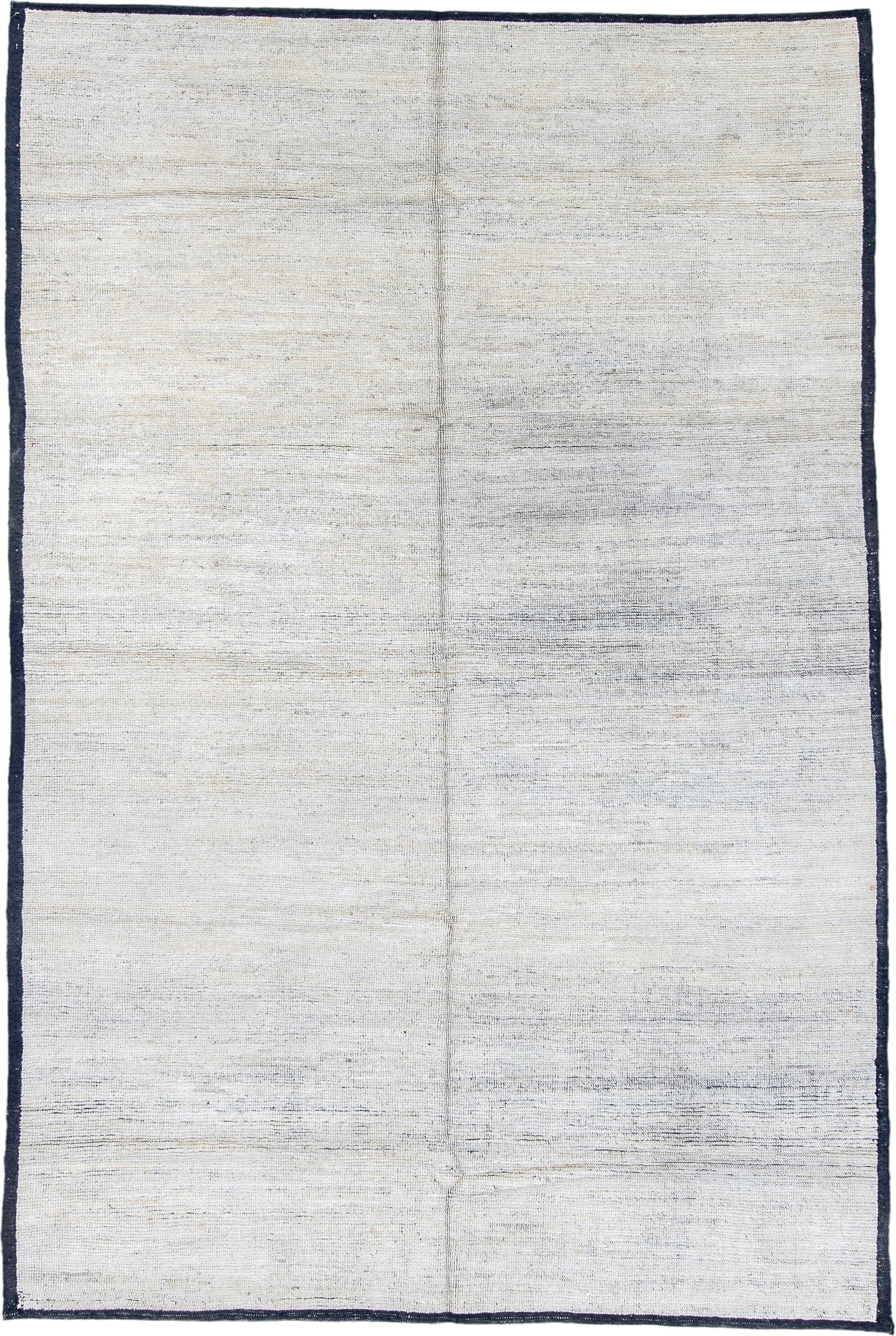 6' x 9' one-of-a-kind handmade vintage Tulu medium size rug. Color palette: ivory, charcoal, cream, taupe, gray, black