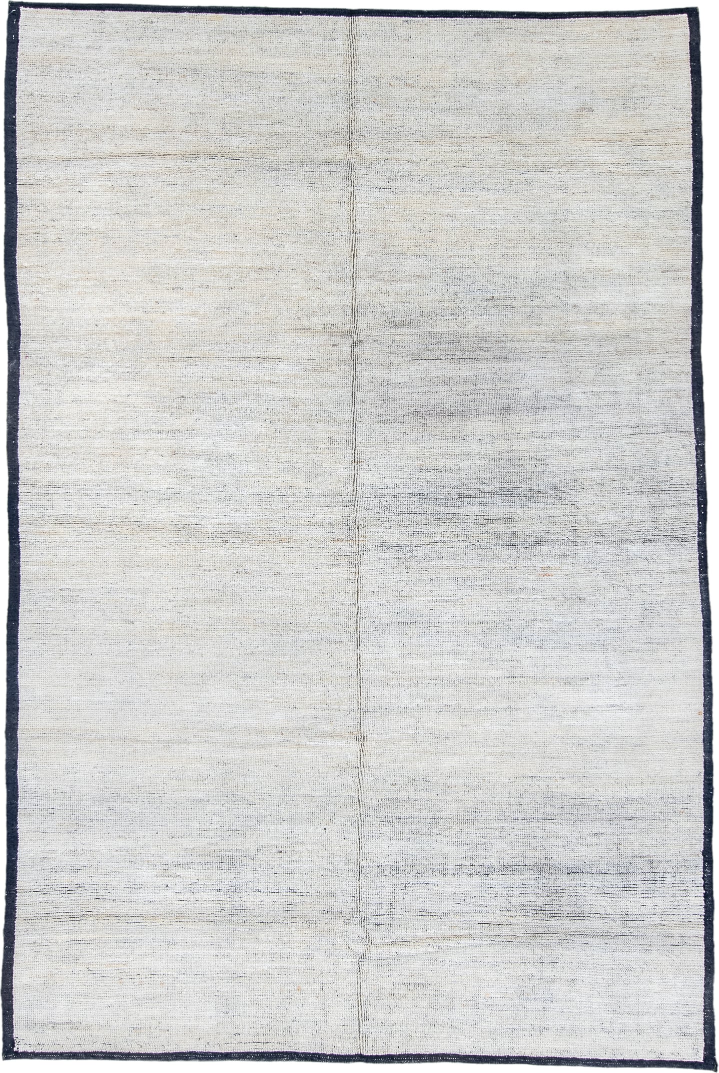 6' x 9' one-of-a-kind handmade vintage Tulu medium size rug. Color palette: ivory, charcoal, cream, taupe, gray, black