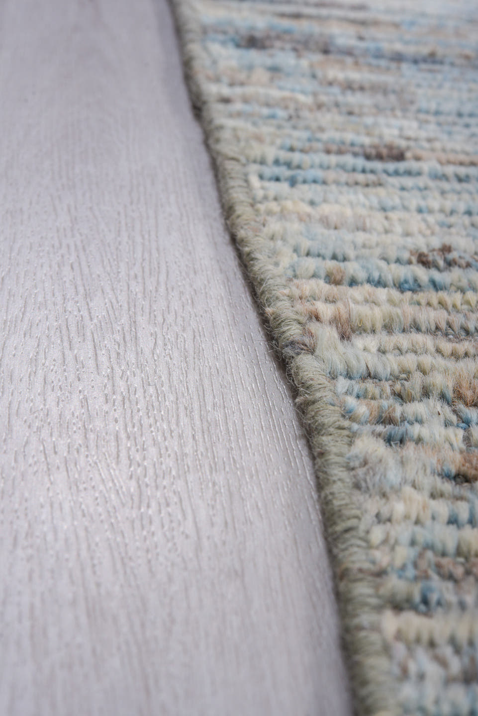 10' x 14' one-of-a-kind handmade vintage Tulu large size rug. Color palette: ivory, pale blue, taupe, light gray, light blue
