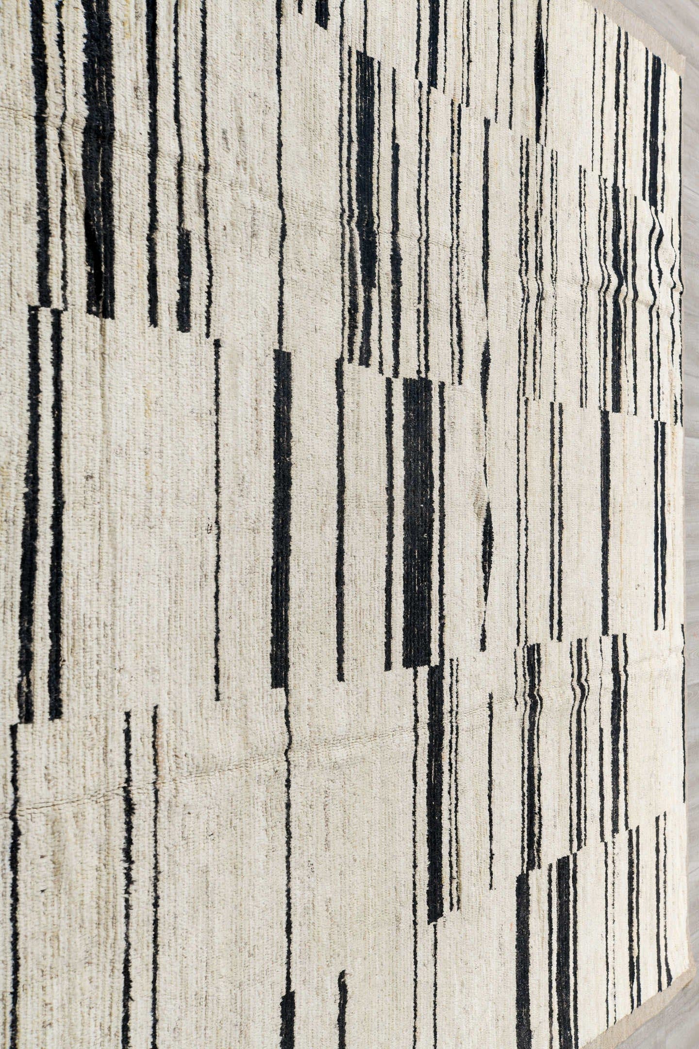 8' x 12' one-of-a-kind handmade vintage Tulu large size rug. Color palette: ivory, charcoal, taupe, gray, black, beige