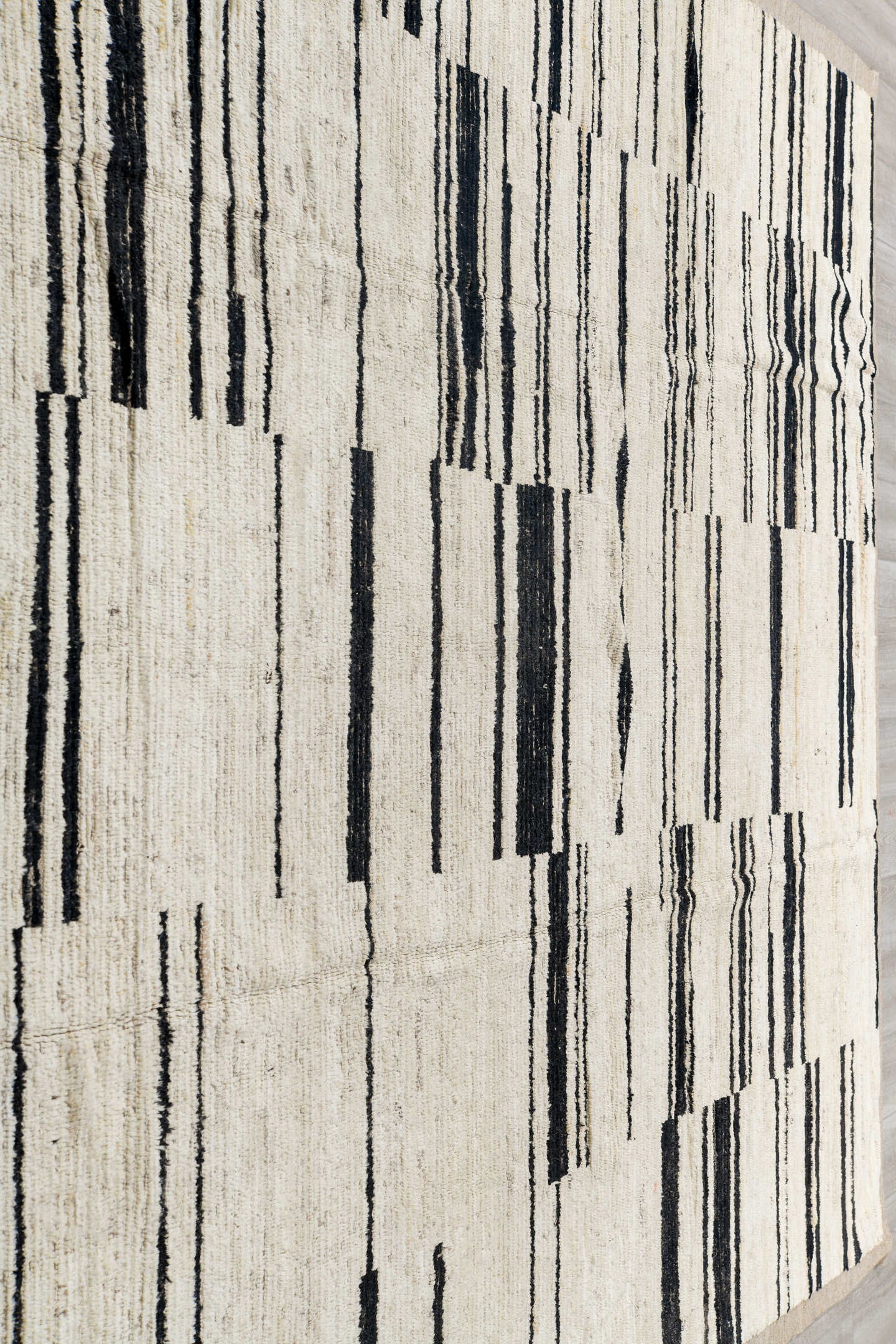 8' x 12' one-of-a-kind handmade vintage Tulu large size rug. Color palette: ivory, charcoal, taupe, gray, black, beige