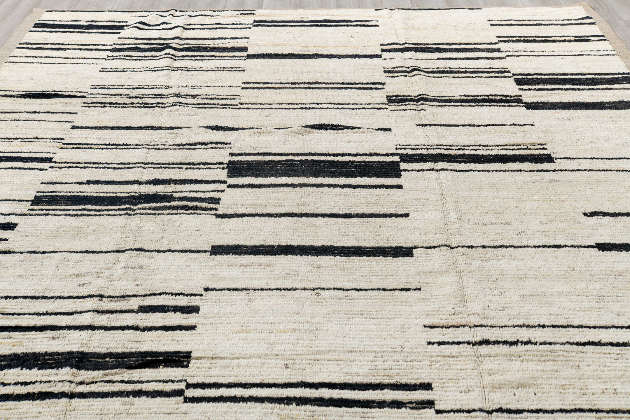 8' x 12' one-of-a-kind handmade vintage Tulu large size rug. Color palette: black, charcoal, dark gray, dim gray