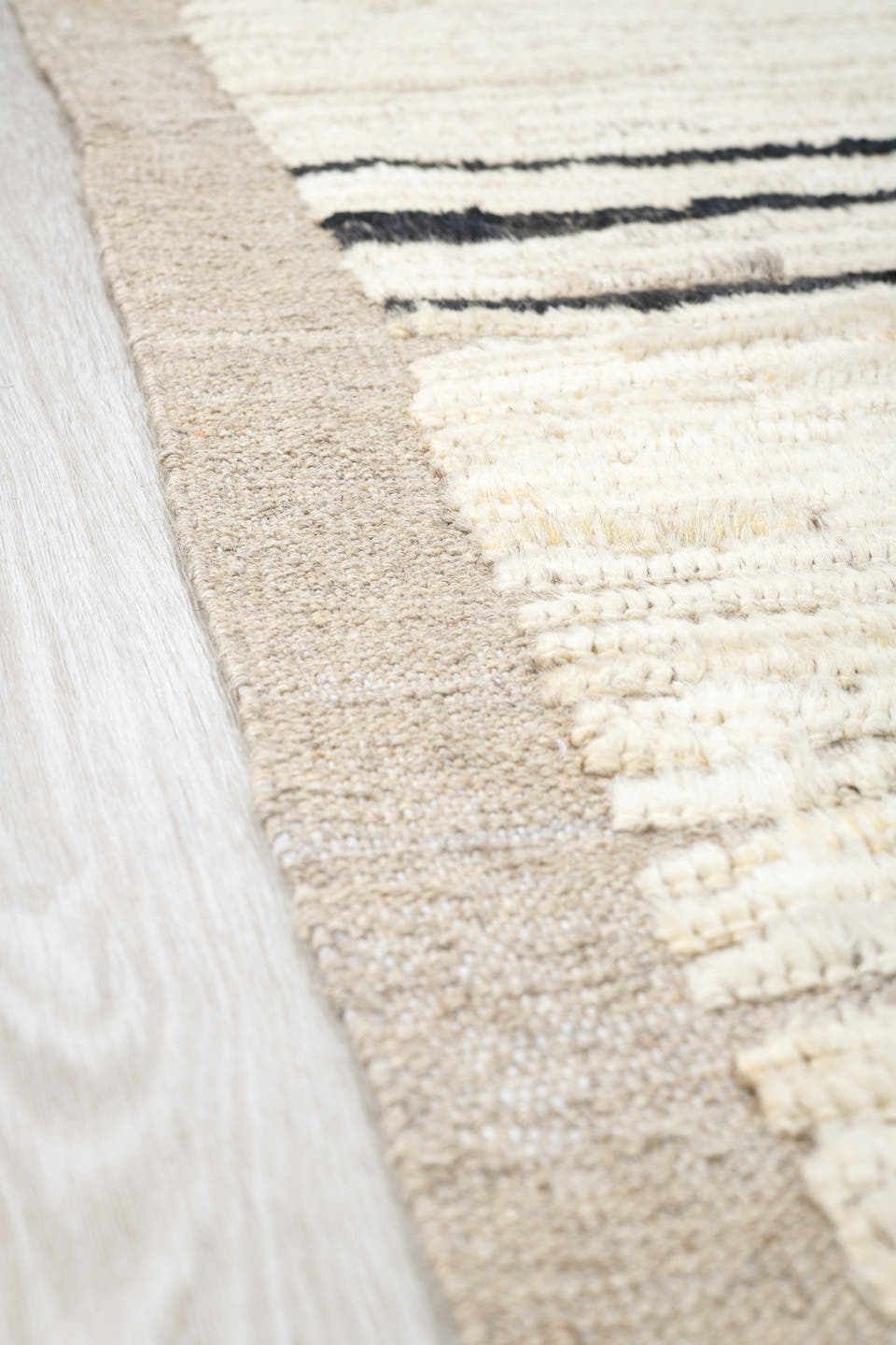 8' x 12' one-of-a-kind handmade vintage Tulu large size rug. Color palette: ivory, charcoal, taupe, gray, black, beige