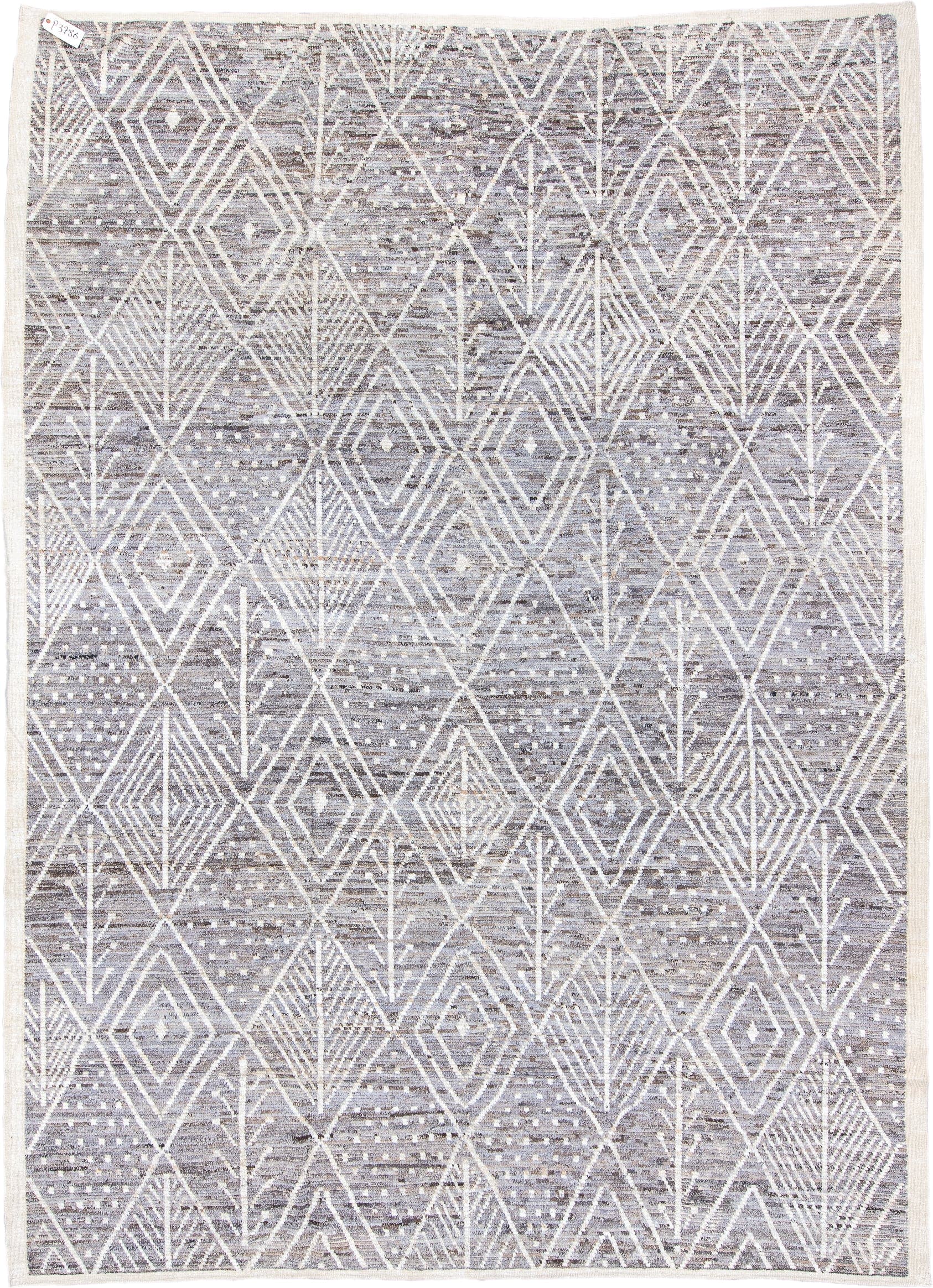 10' x 13' one-of-a-kind handmade vintage Tulu large size rug. Color palette: ivory, silver, gray, taupe, beige