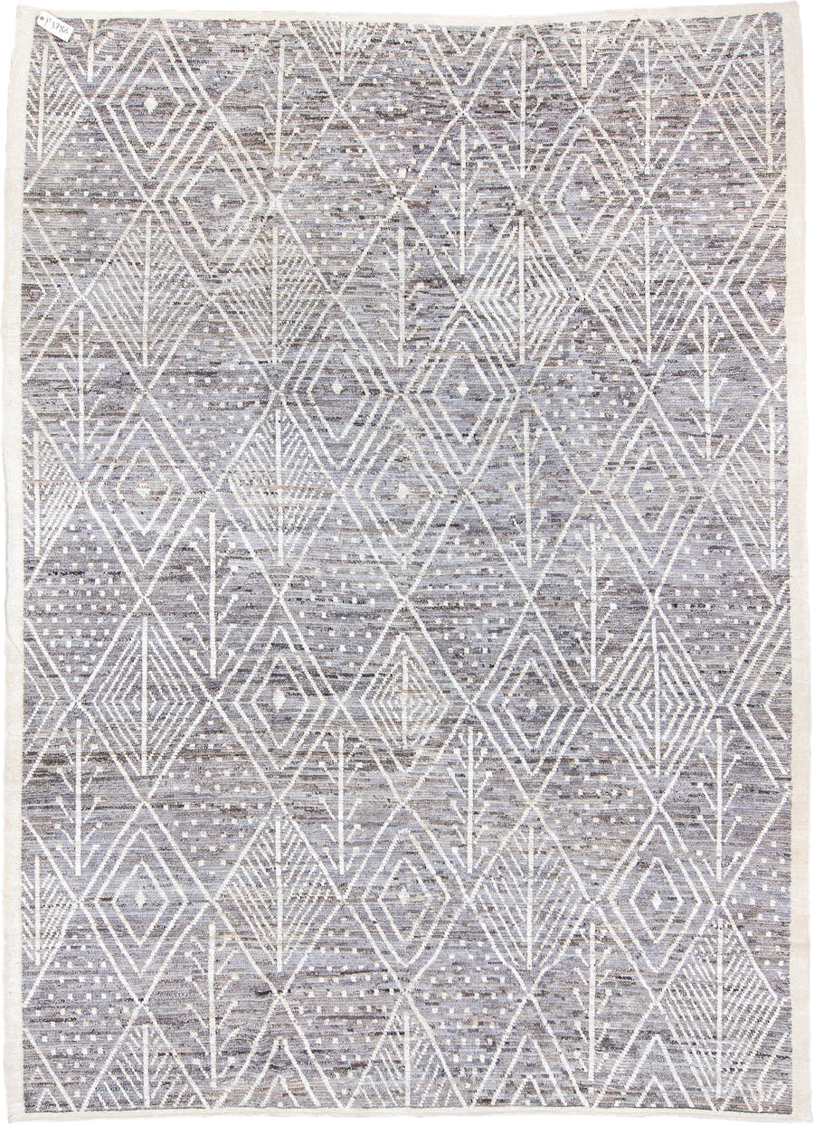10' x 13' one-of-a-kind handmade vintage Tulu large size rug. Color palette: ivory, silver, gray, taupe, beige