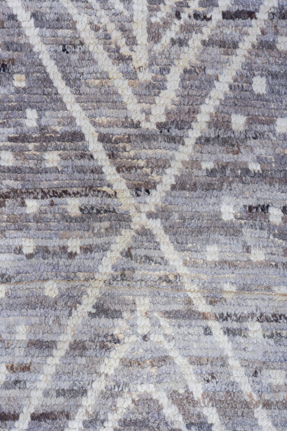 10' x 13' one-of-a-kind handmade vintage Tulu large size rug. Color palette: ivory, silver, gray, taupe, beige