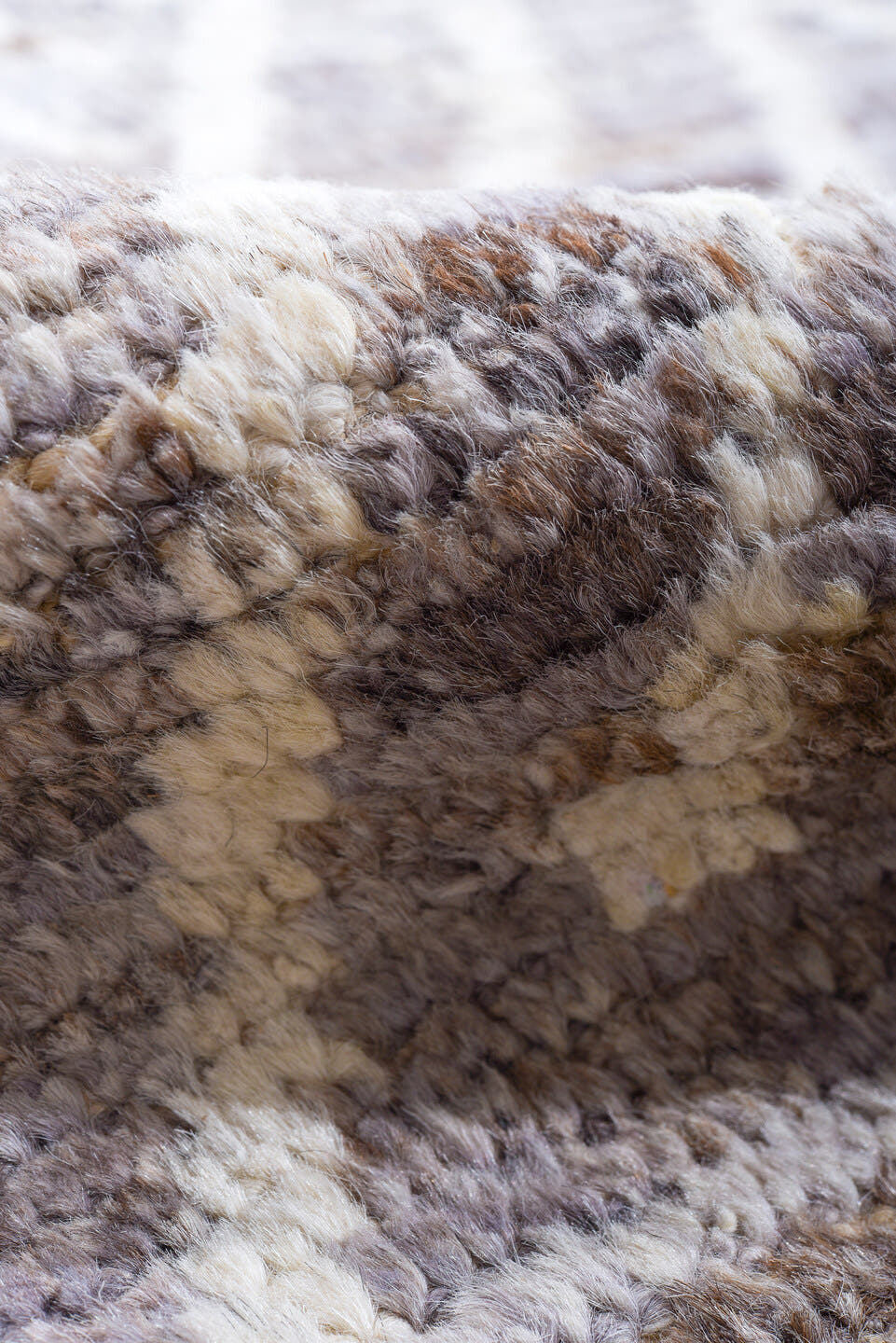 10' x 13' one-of-a-kind handmade vintage Tulu large size rug. Color palette: ivory, silver, gray, taupe, beige