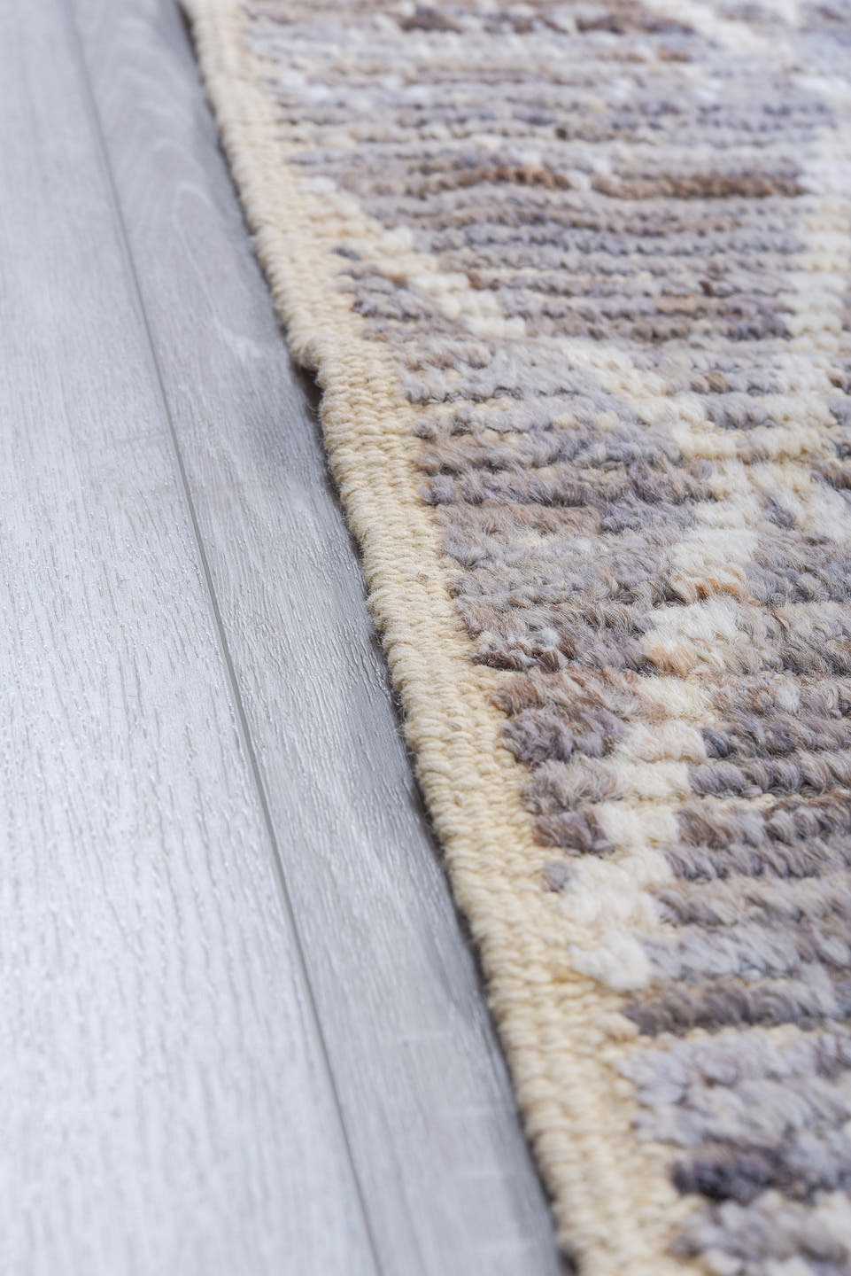 8' x 9' one-of-a-kind handmade vintage Tulu rug. Color palette: ivory, gray, taupe, greige, stone, beige