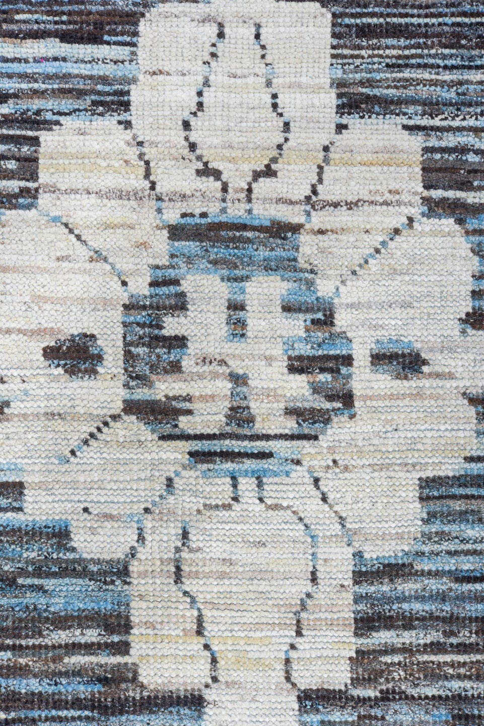 9' x 14' one-of-a-kind handmade vintage Tulu large size rug. Color palette: charcoal, ivory, sky blue, slate, cream, gray