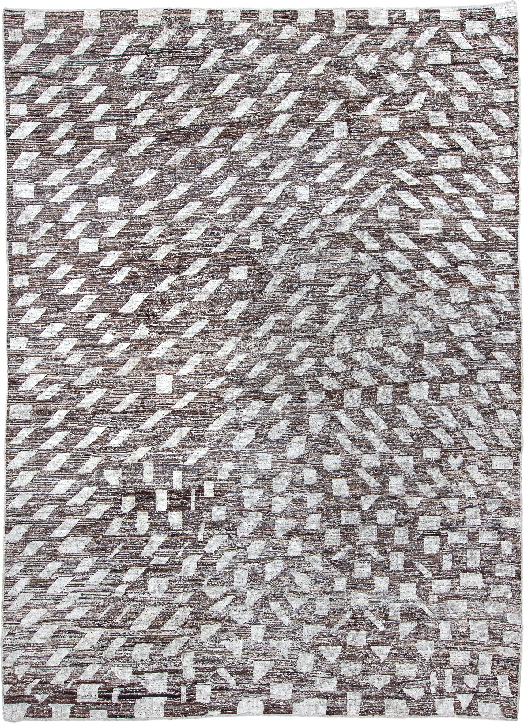 10' x 13' one-of-a-kind handmade vintage Tulu large size rug. Color palette: brown, ivory, taupe, beige, gray